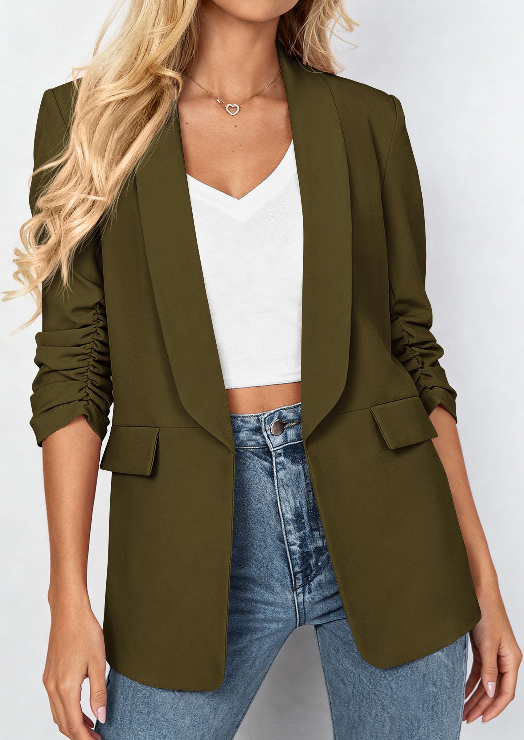 Women's Summer Blazers Business Casual Outfits Army Green,XS