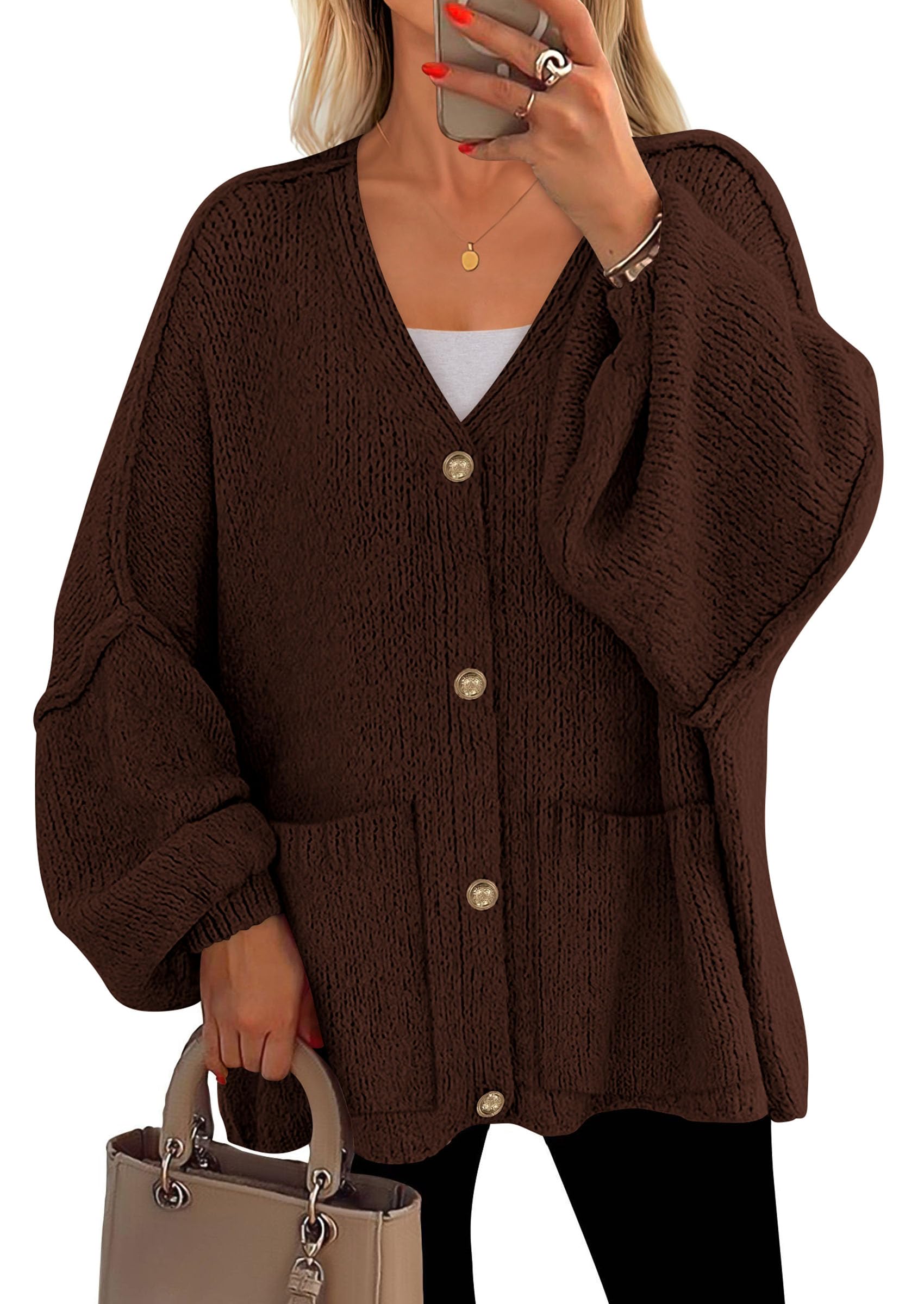 Oversized Chunky Cardigan Sweaters for Women Brown,S