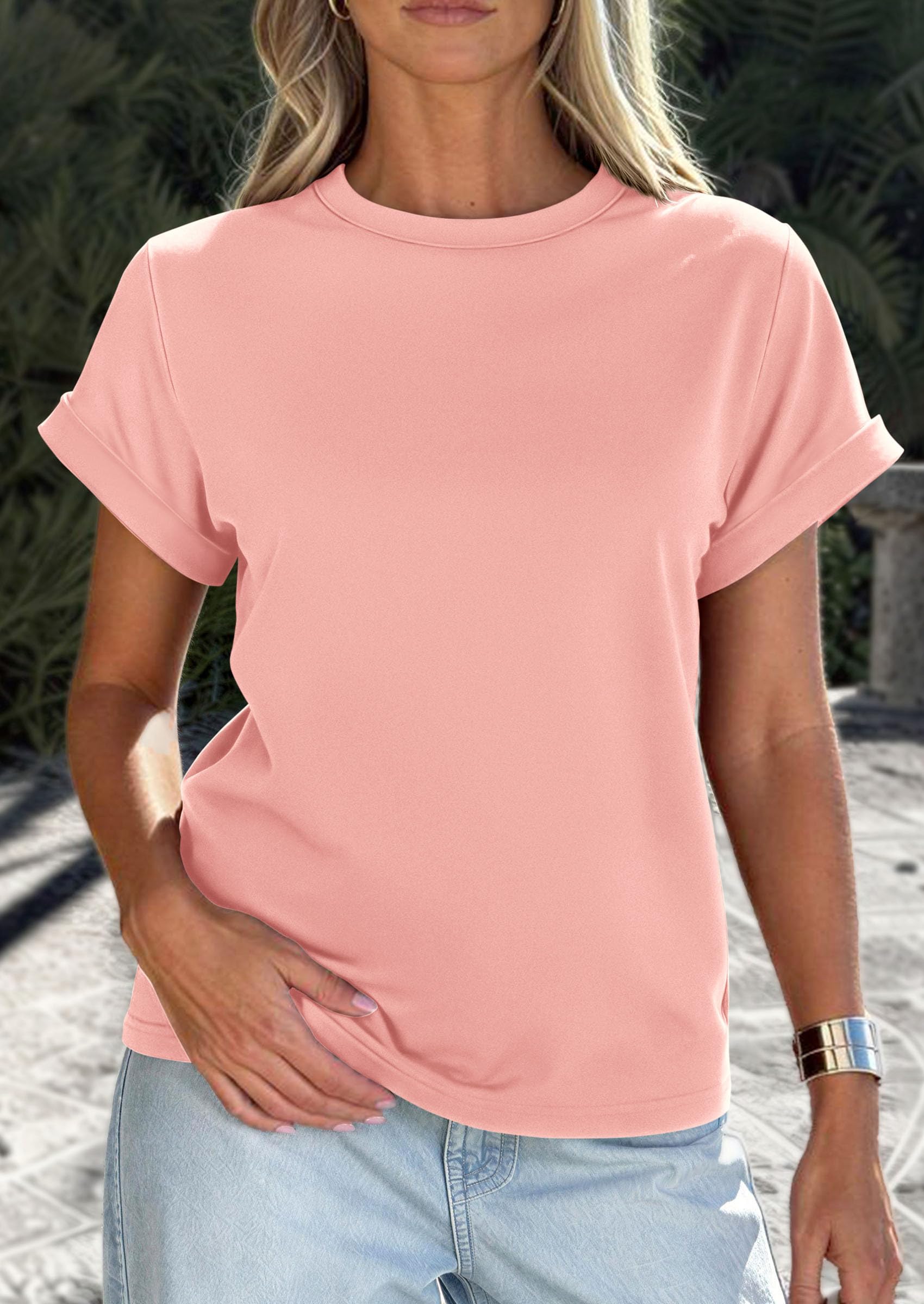 Womens Summer Tops Short Sleeve Shirts,Pink,S