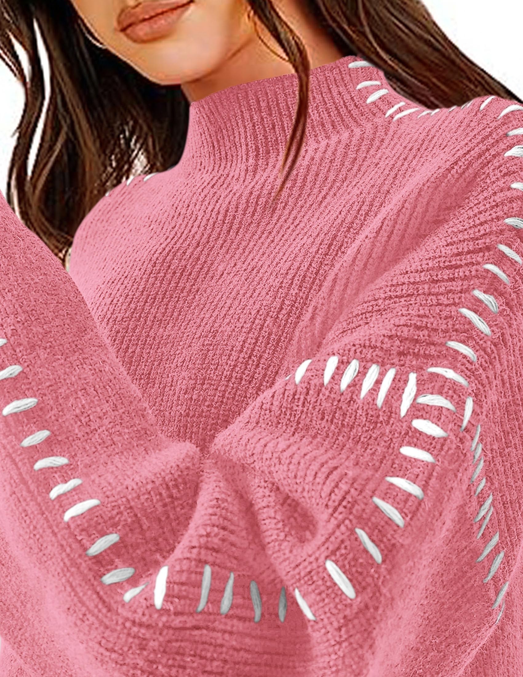 Womens Chunky Knit Oversized Pullover Sweaters,Dark Pink,S