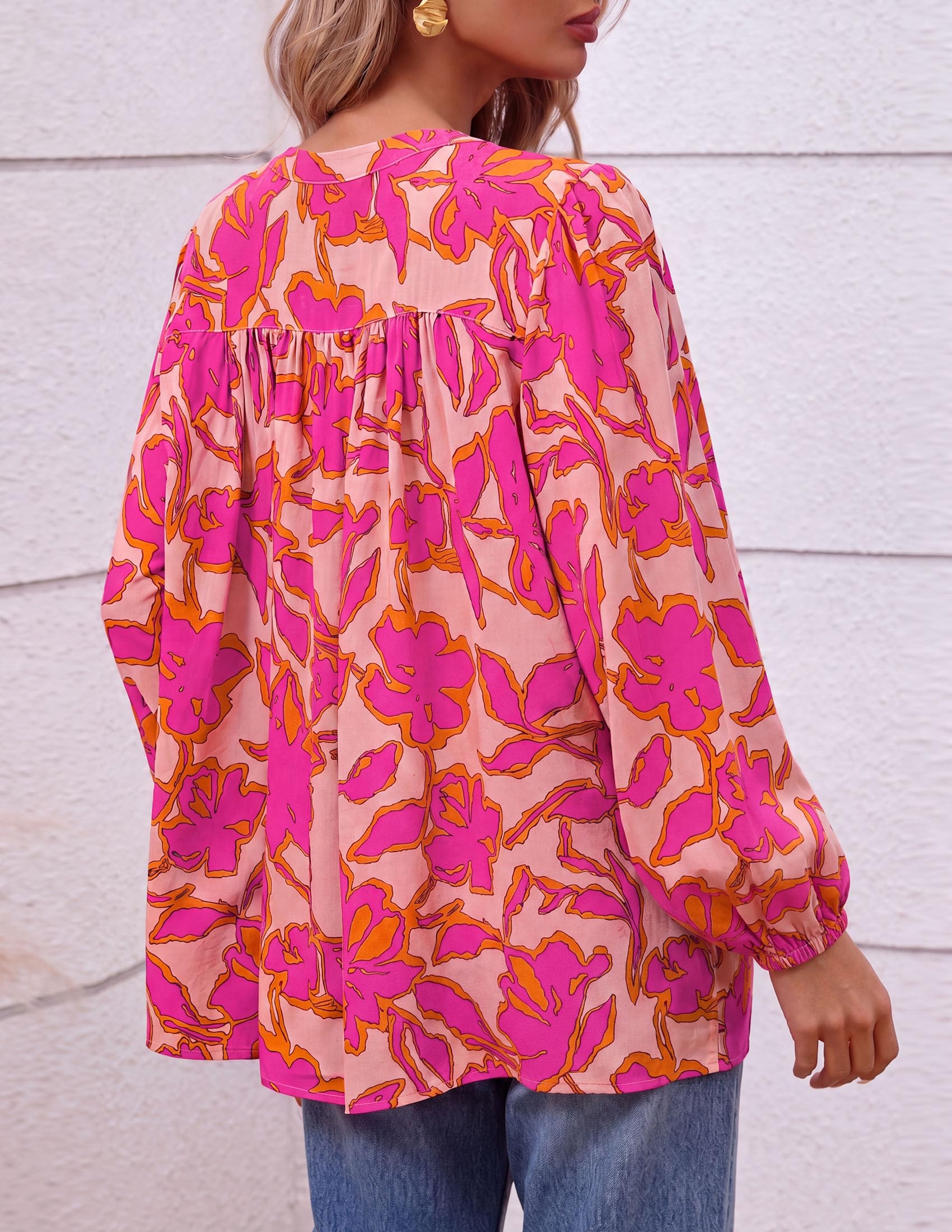 Women's Boho Tops Fall Long Sleeve Button Down Floral Blouses
