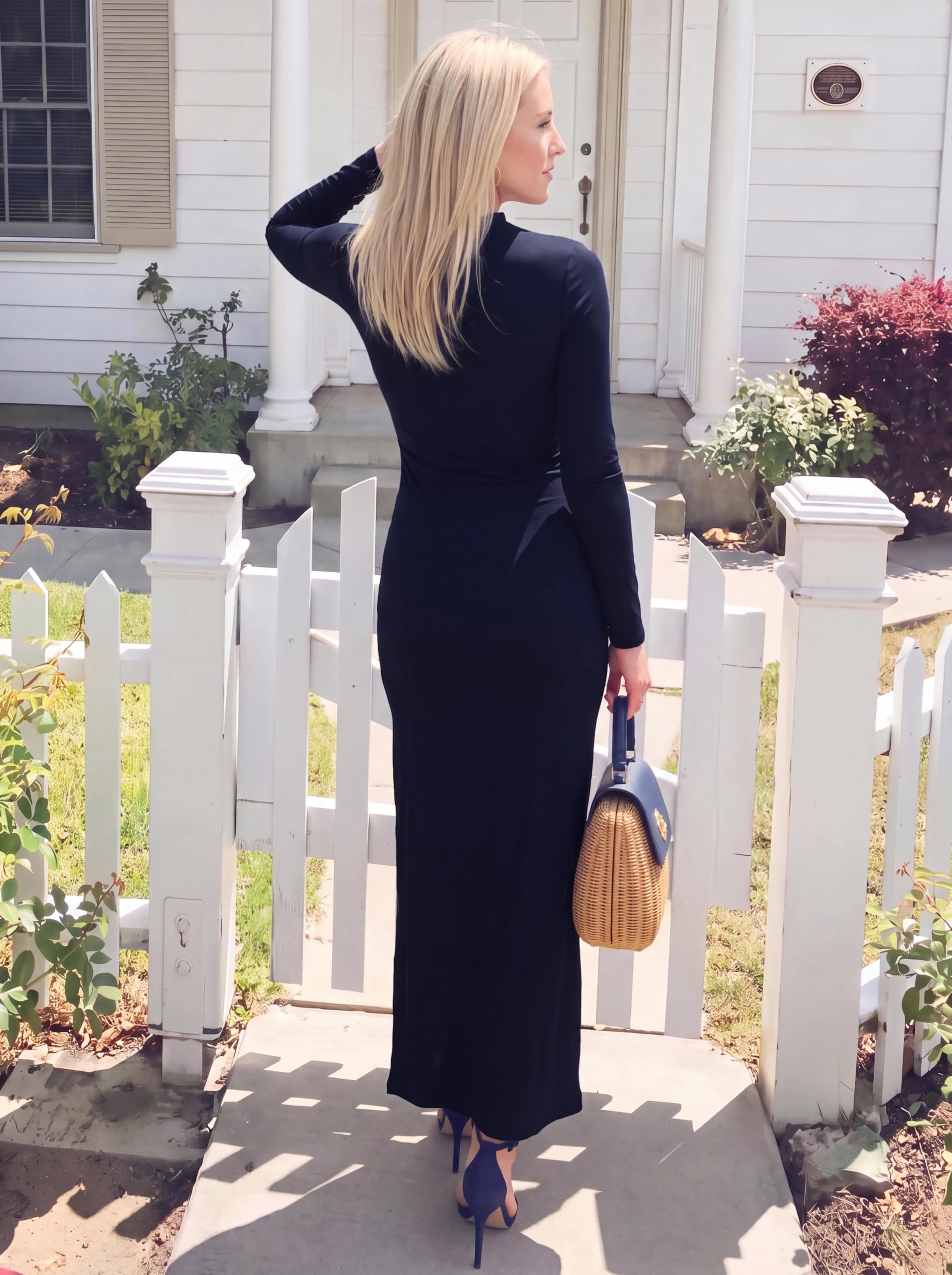 Women's Long Sleeve Wedding Guest Dress Fall Ruched Maxi Dress