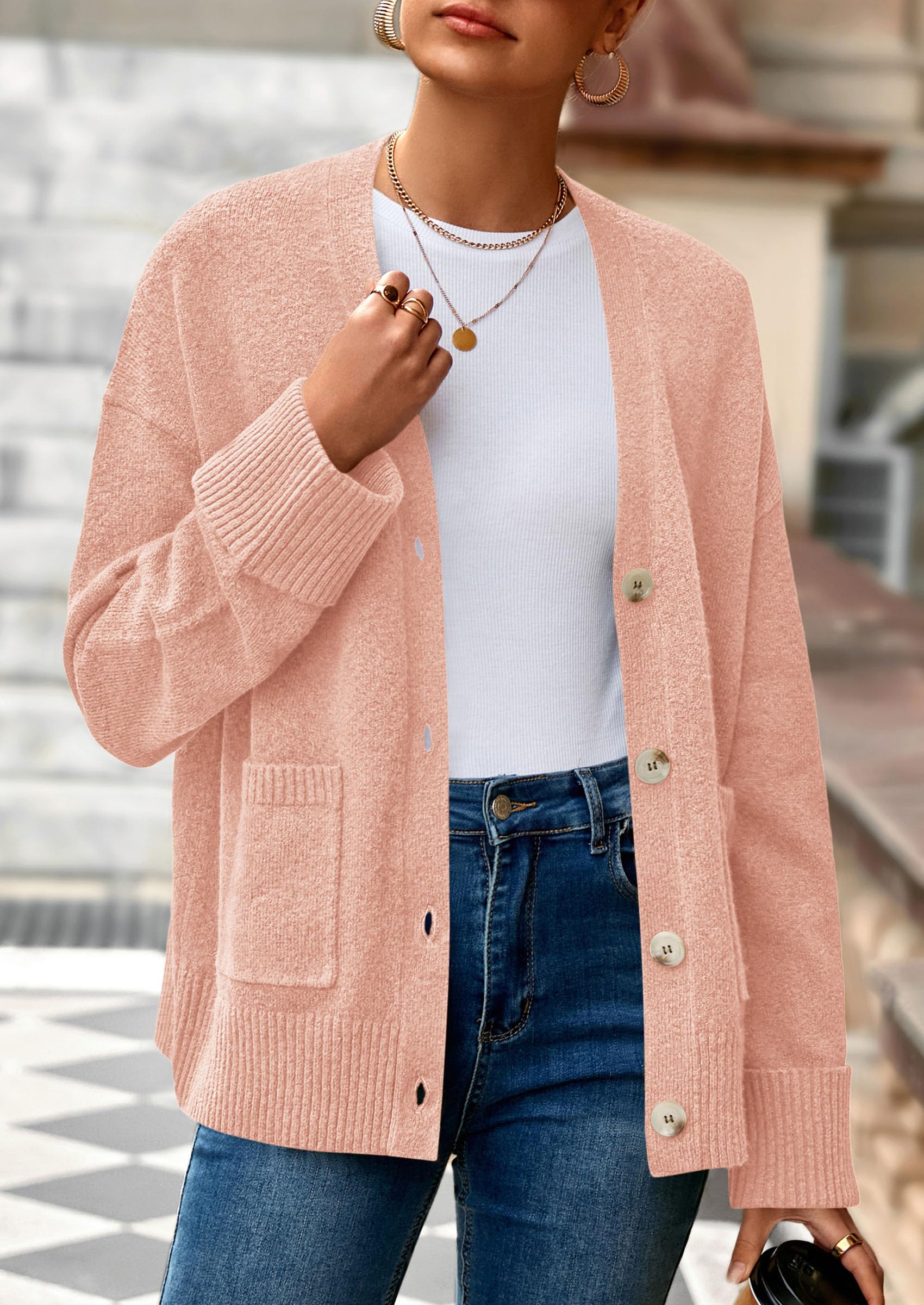 Women's Winter Oversized Cardigan Sweaters (Pink,S)