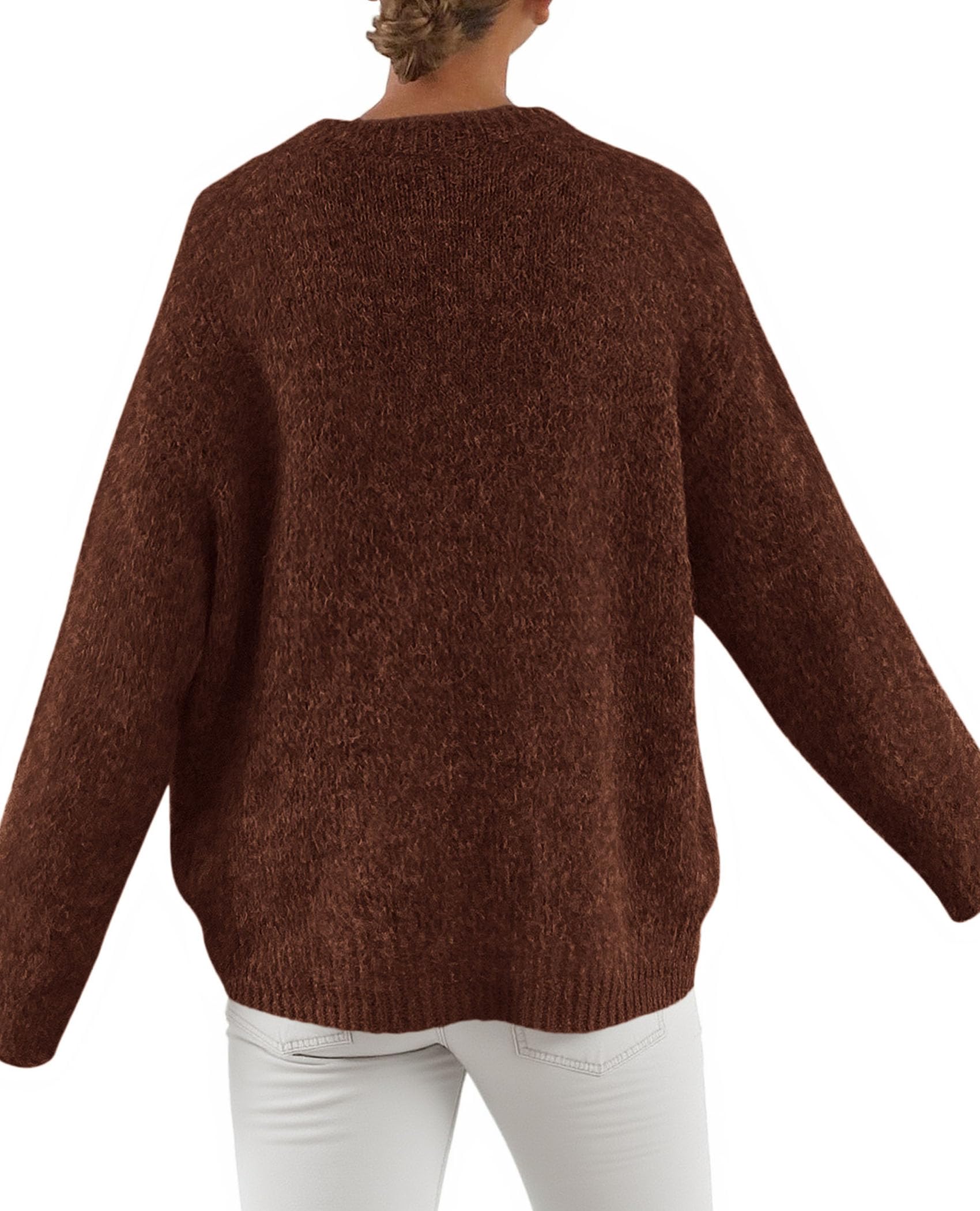 Womens Long Sleeve Oversized Pullover Sweater,Dark Brown,S