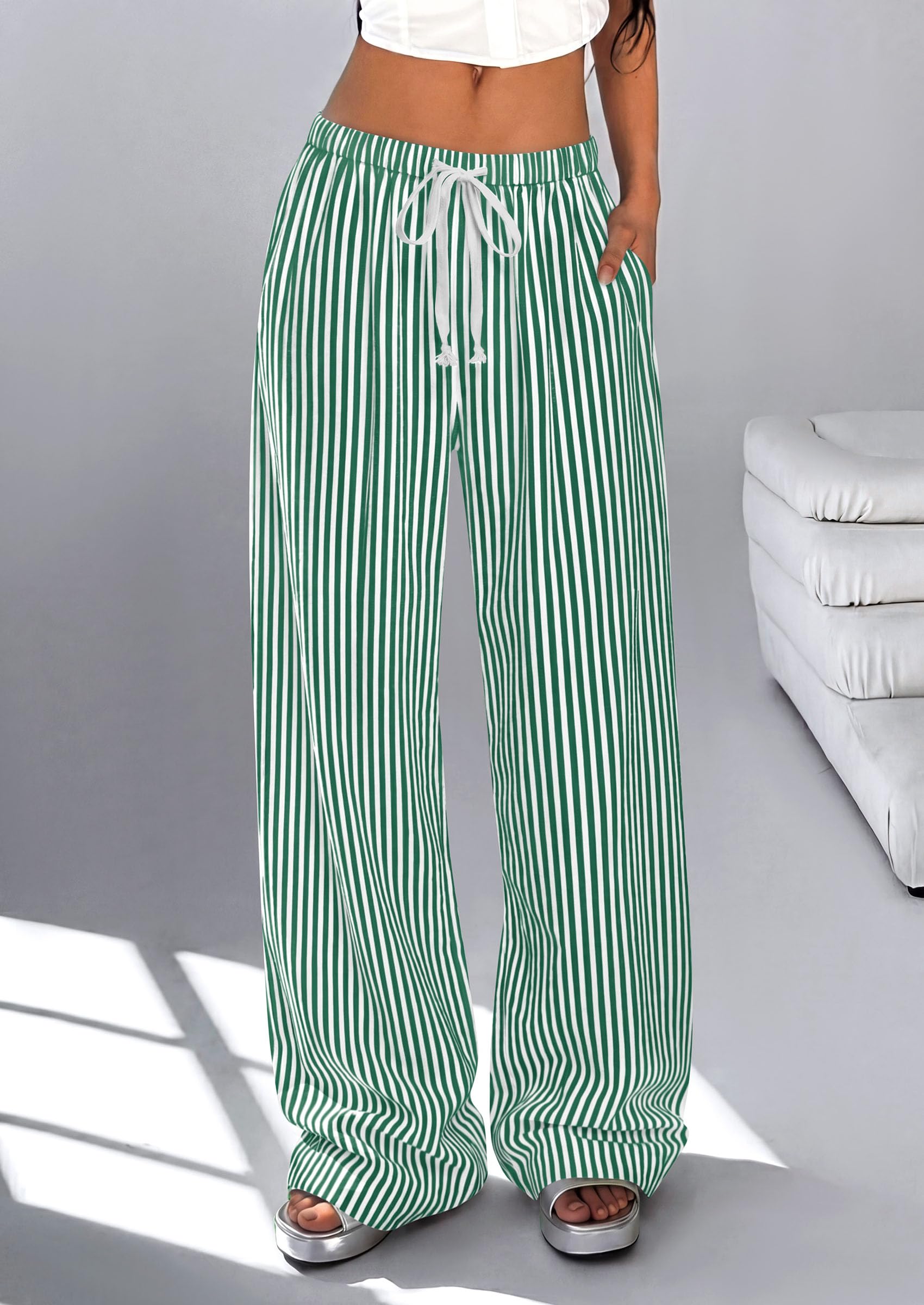 Women's Striped Wide Leg Pants 2026 Casual Palazzo with Pocket