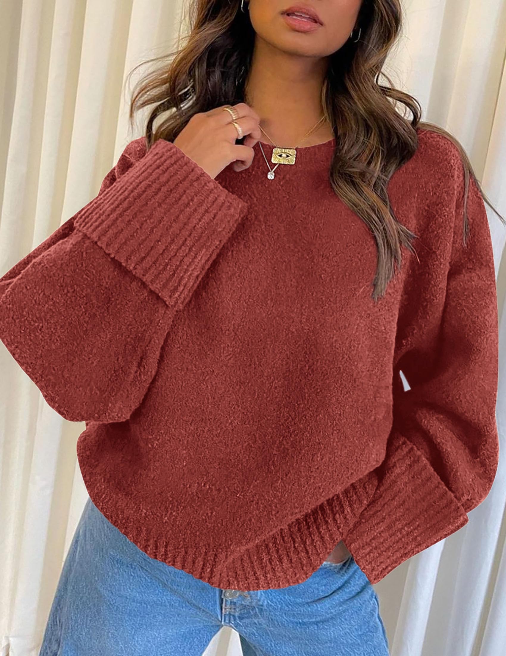 Women's Fall Fashion Cozy Oversized Sweaters(Rust Red,XS)