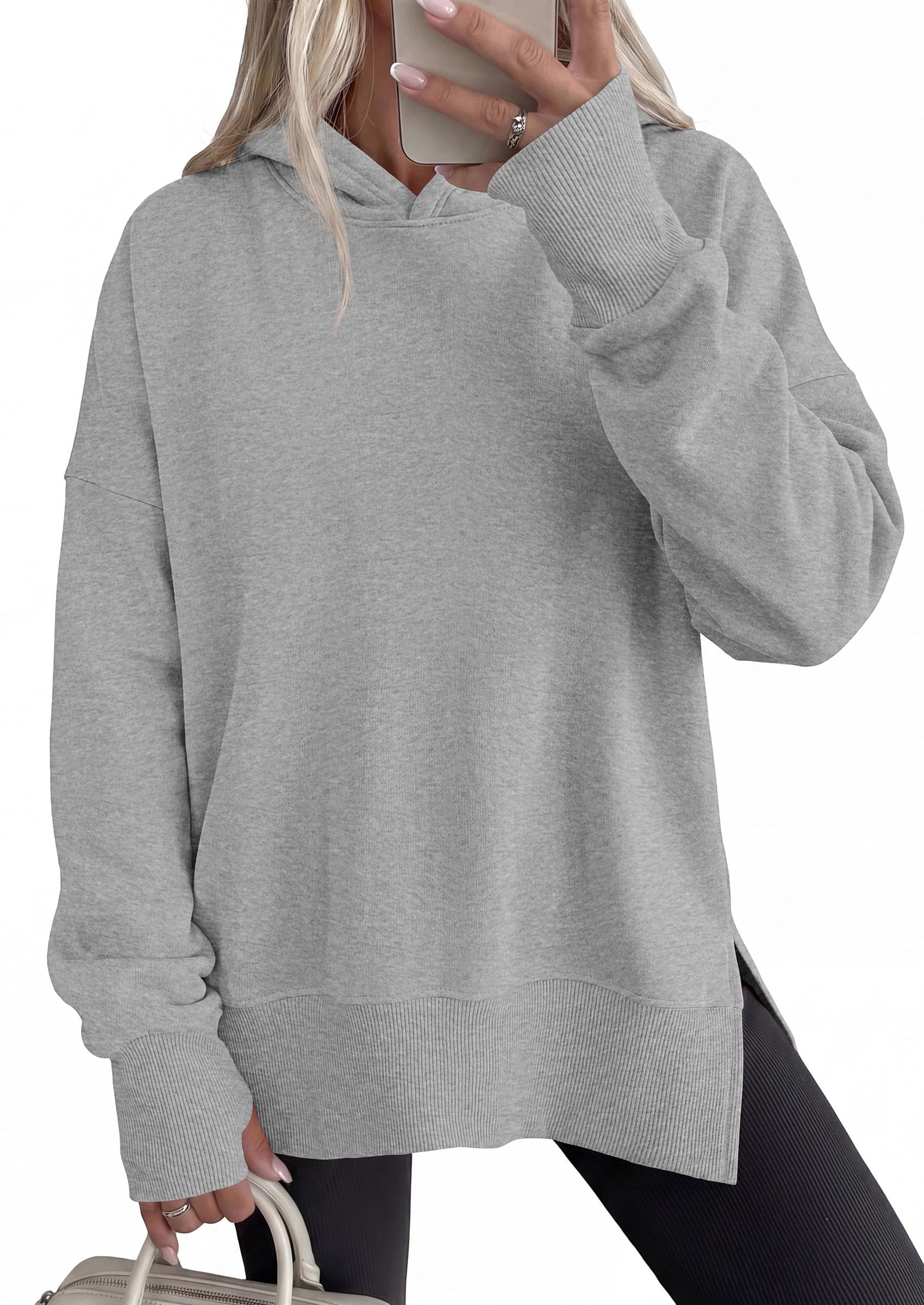 Womens Oversized Hoodies Side Slit Sweatshirts Grey,S