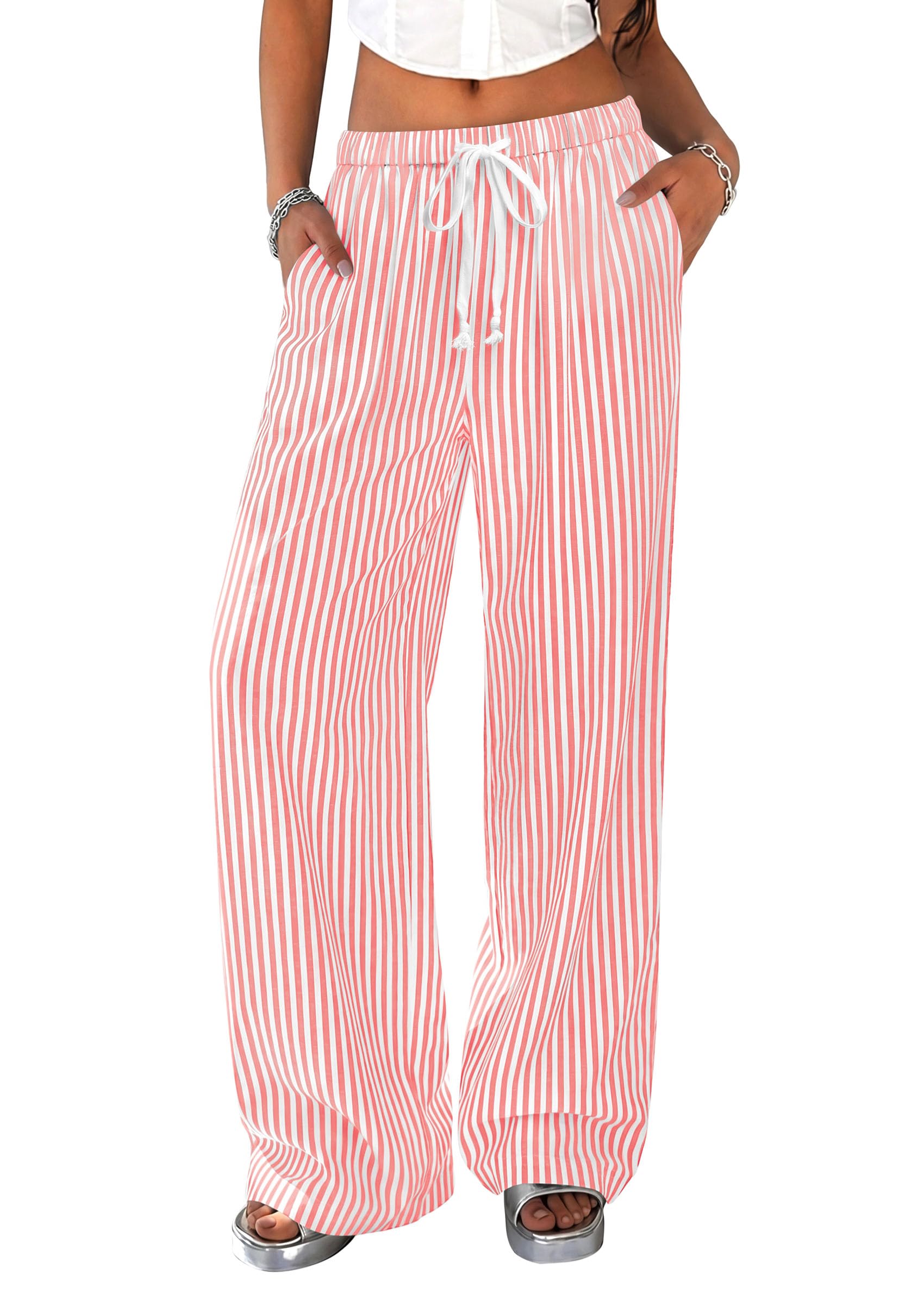 Women's Striped Wide Leg Pants 2026 Casual Palazzo with Pocket