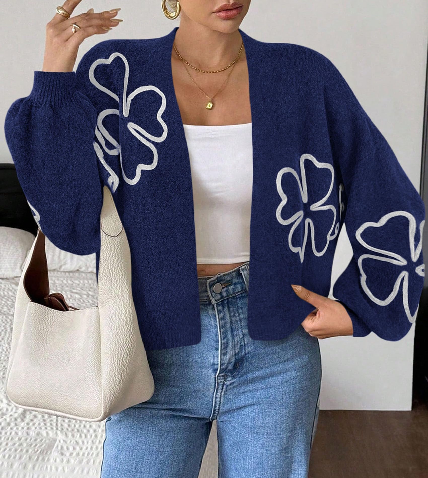 Women's Floral Oversized Cardigan Sweaters Trendy Fall Outfits