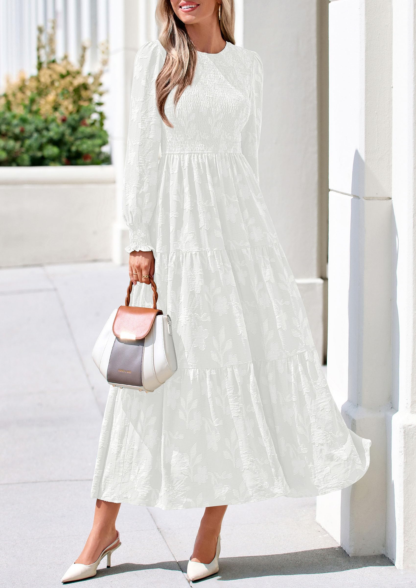 Fall Floral Long Sleeve Wedding Guest Dress for Women Pockets