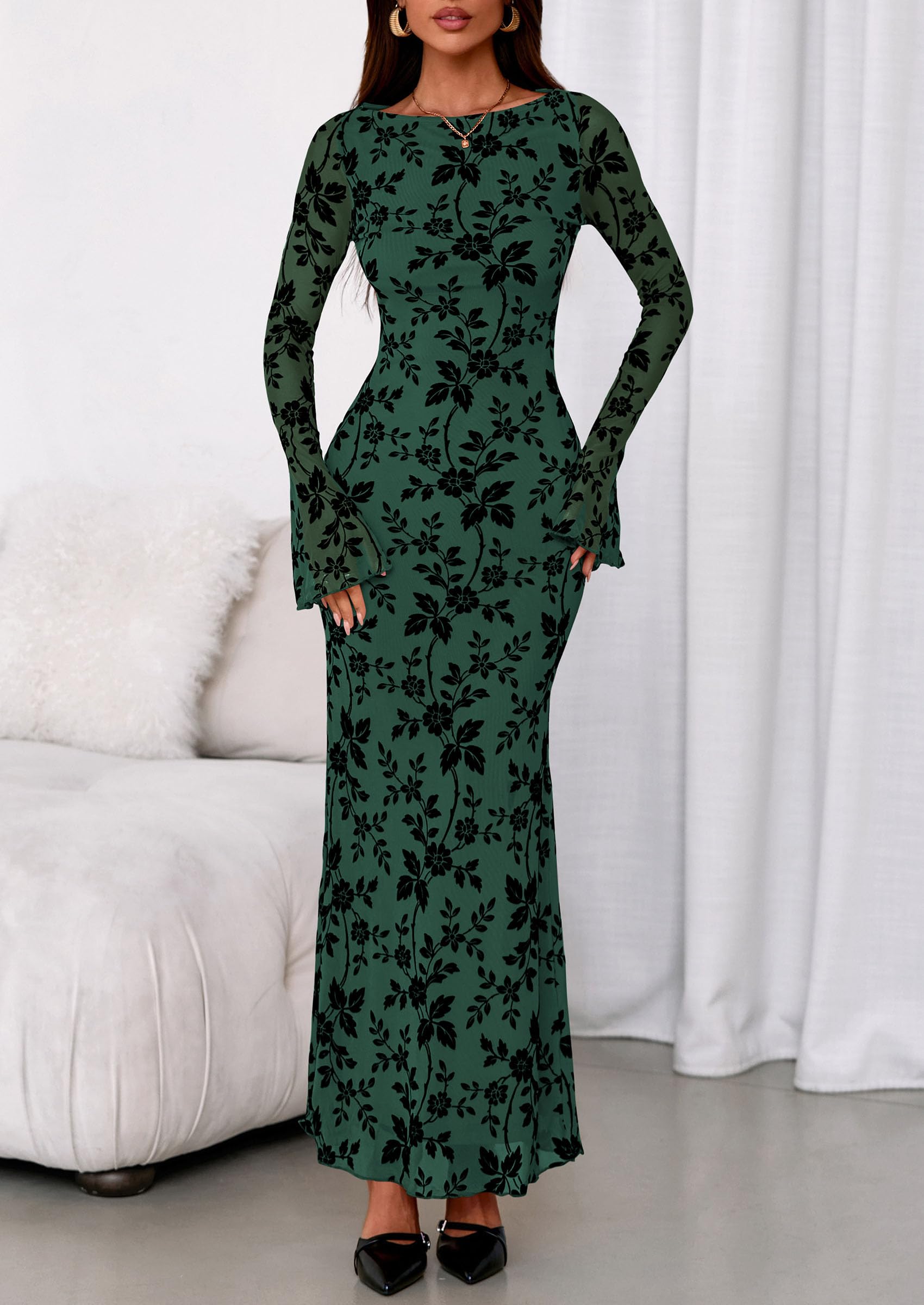 Women's Floral Bodycon Maxi Dress Wedding Guest Dresses