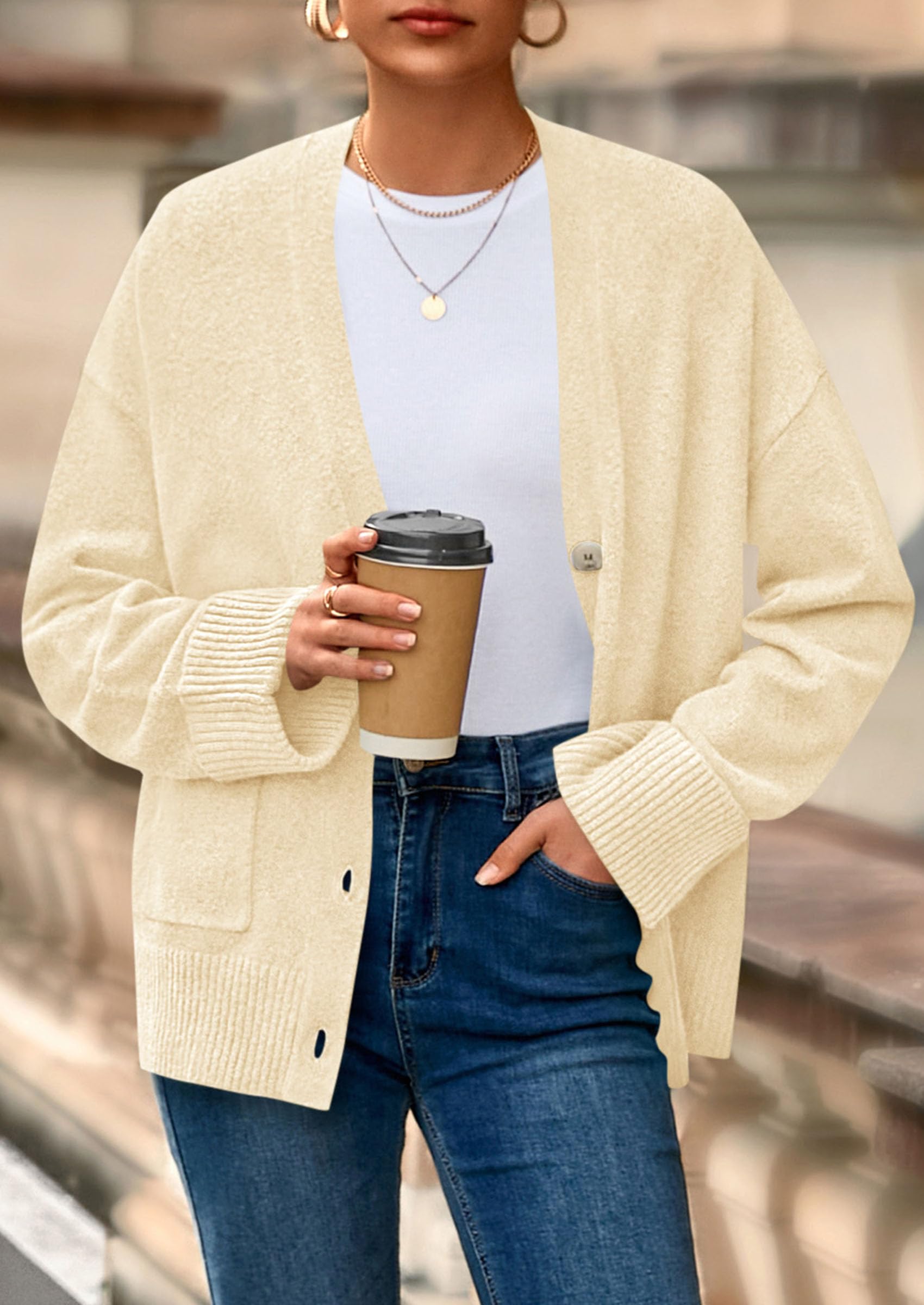 Women's Winter Oversized Cardigan Sweaters (Beige,S)