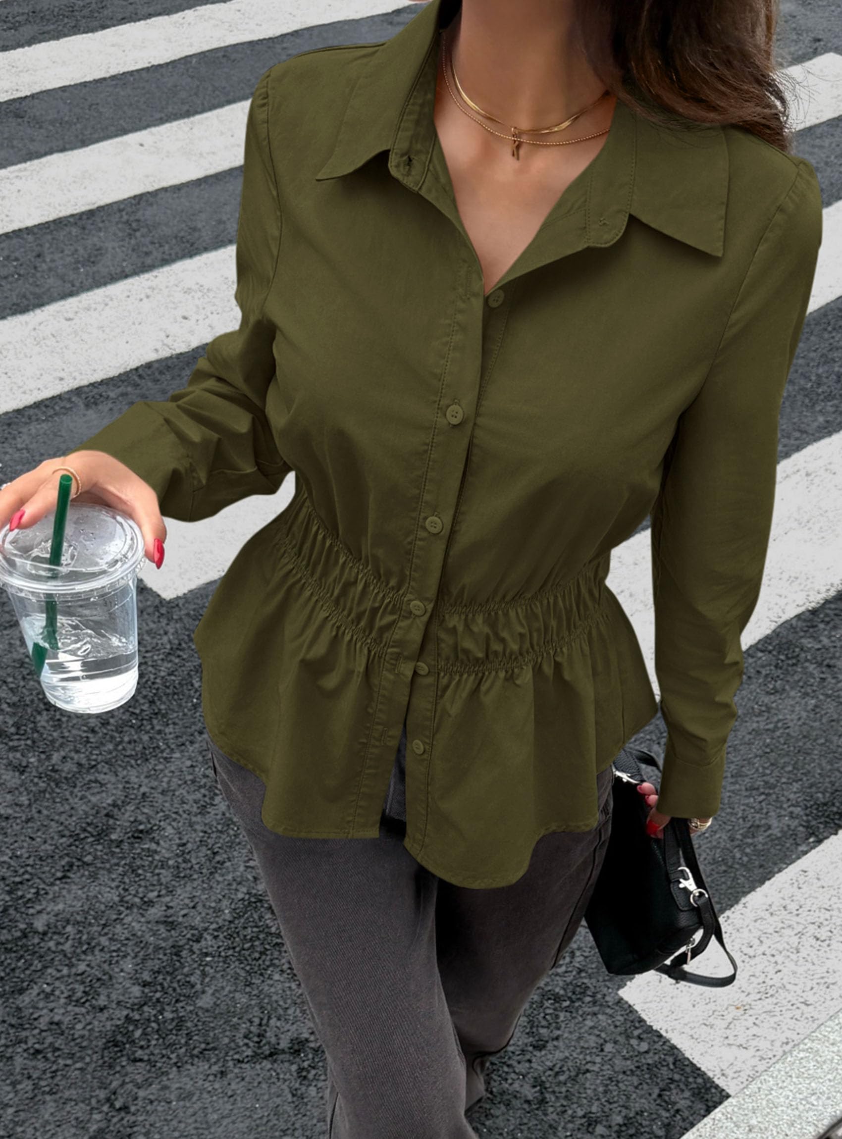 Women's Peplum Button Down Work Shirts Business Casual Tops