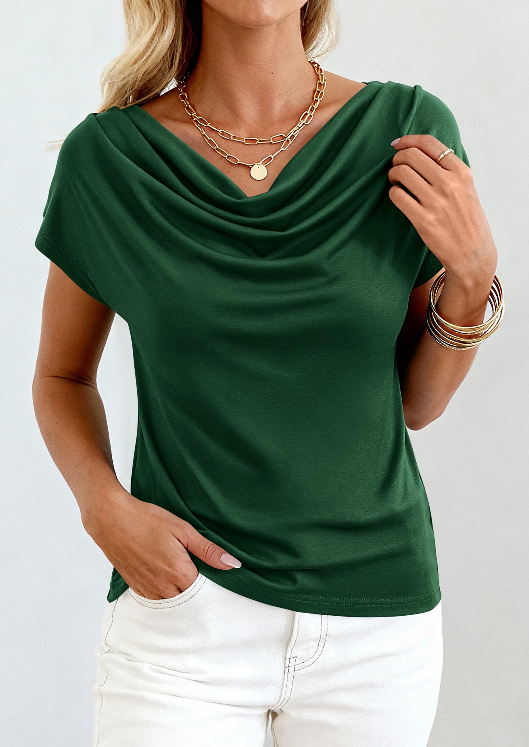 Womens Tops Dressy Business Casual Work Blouses, Green,XS