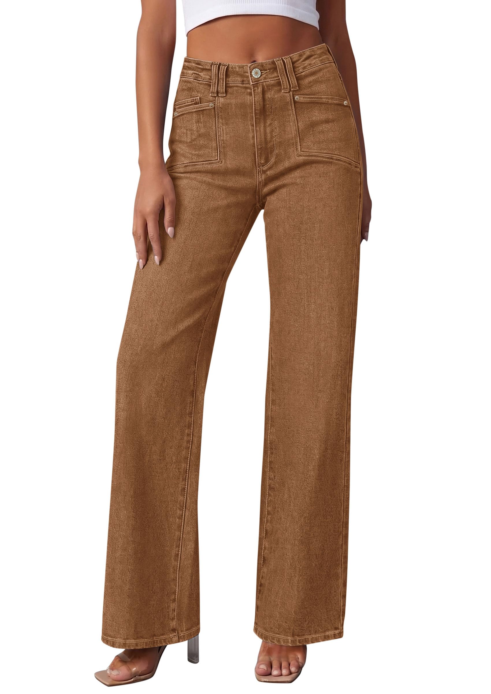 High Waisted Wide Leg Jeans for Women 2026 Trendy,Brown,6