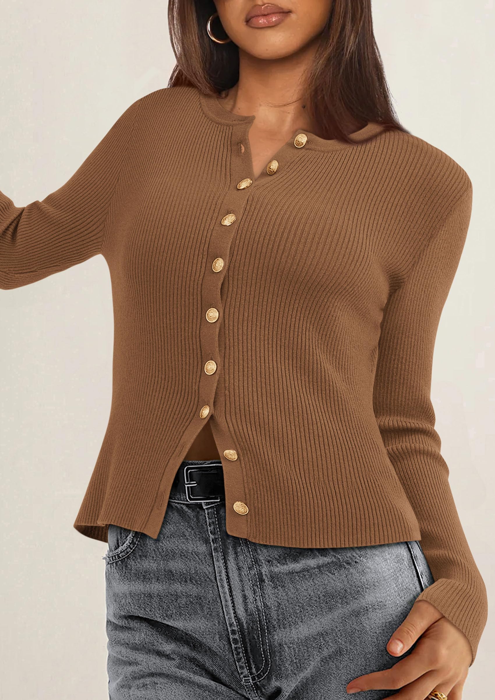 Women's Fall Lightweight Cardigan Sweaters,Khaki,S