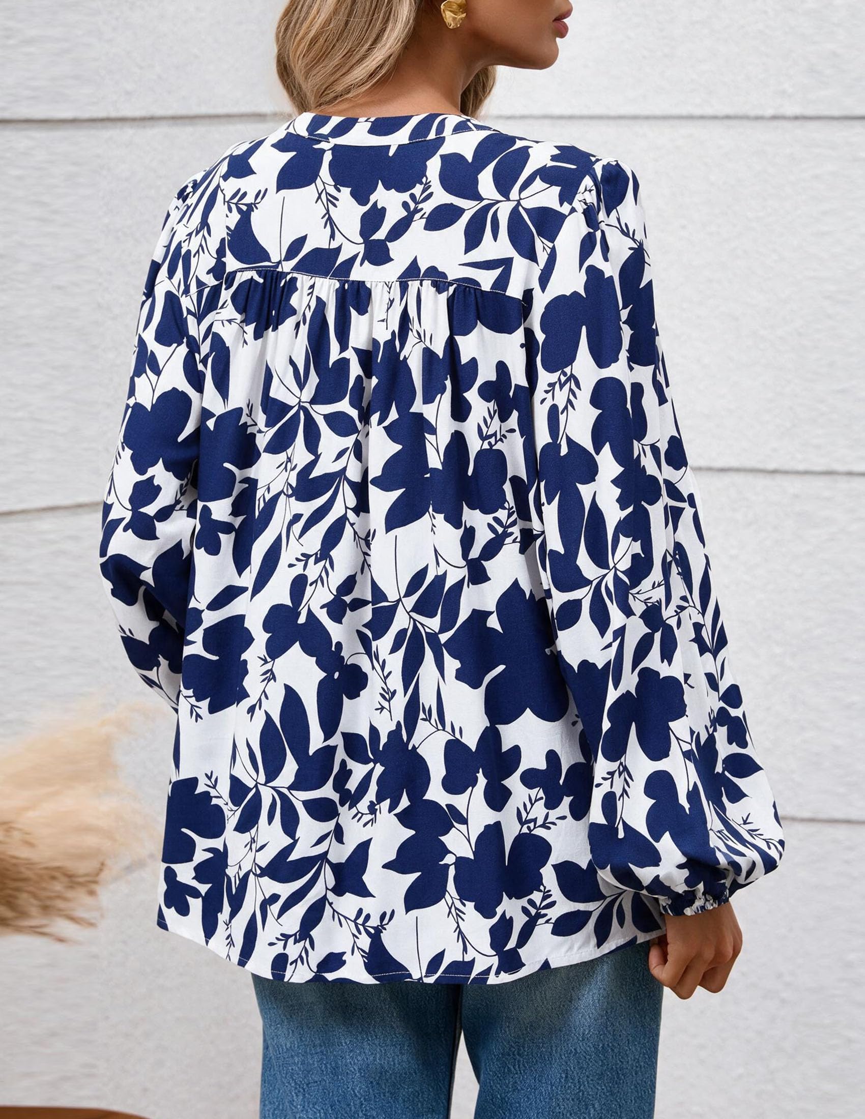 Women's Boho Tops Fall Long Sleeve Button Down Floral Blouses