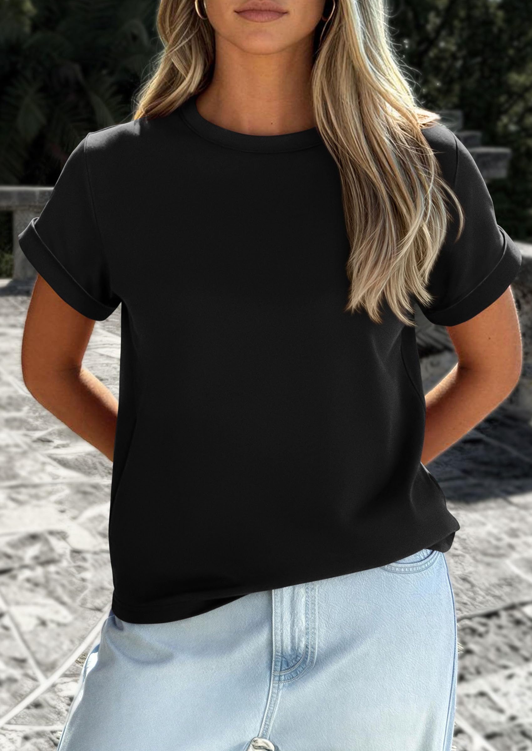 Womens Summer Tops Short Sleeve Shirts,Black,S