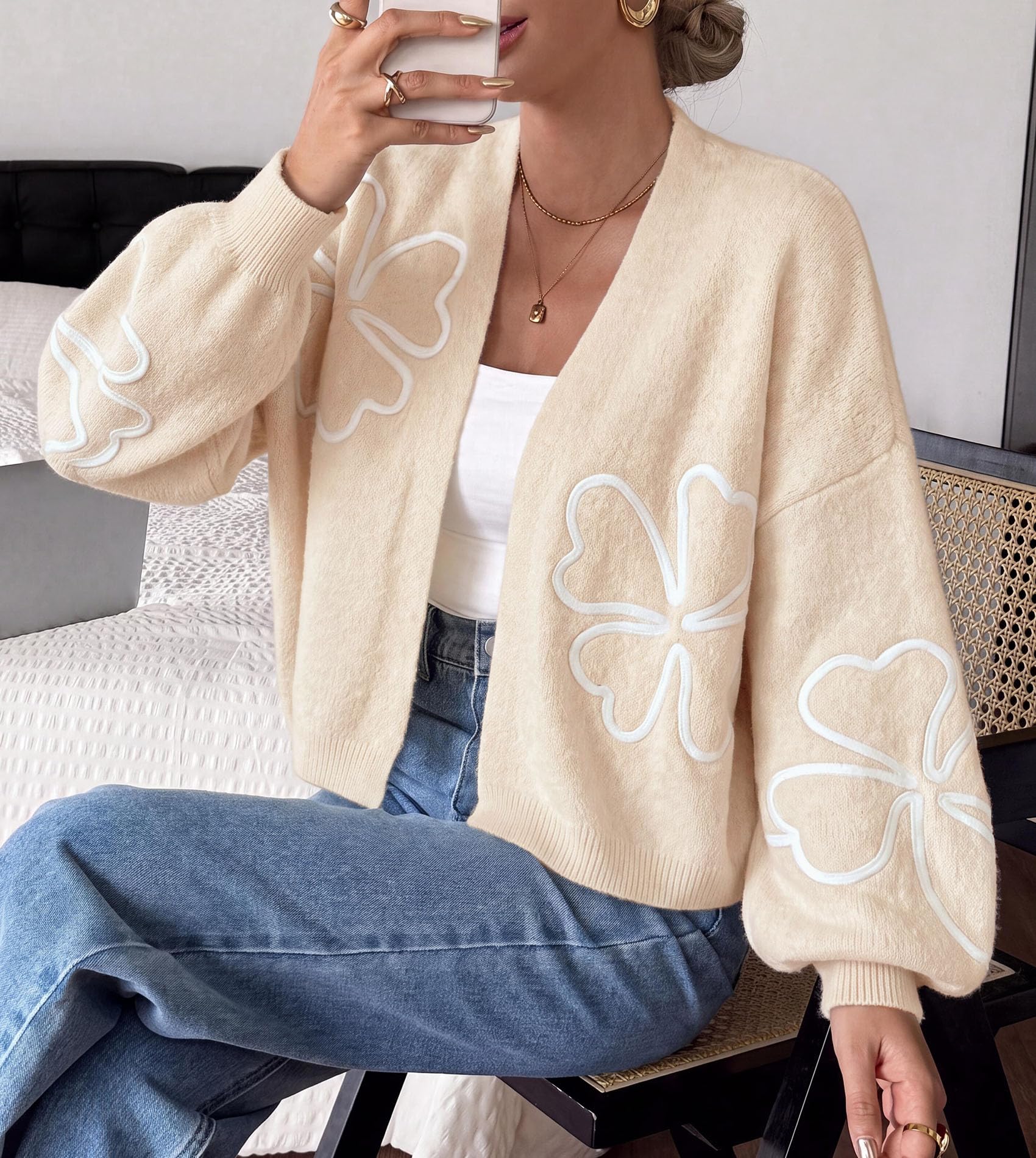 Women's Floral Oversized Cardigan Sweaters Trendy Fall Outfits