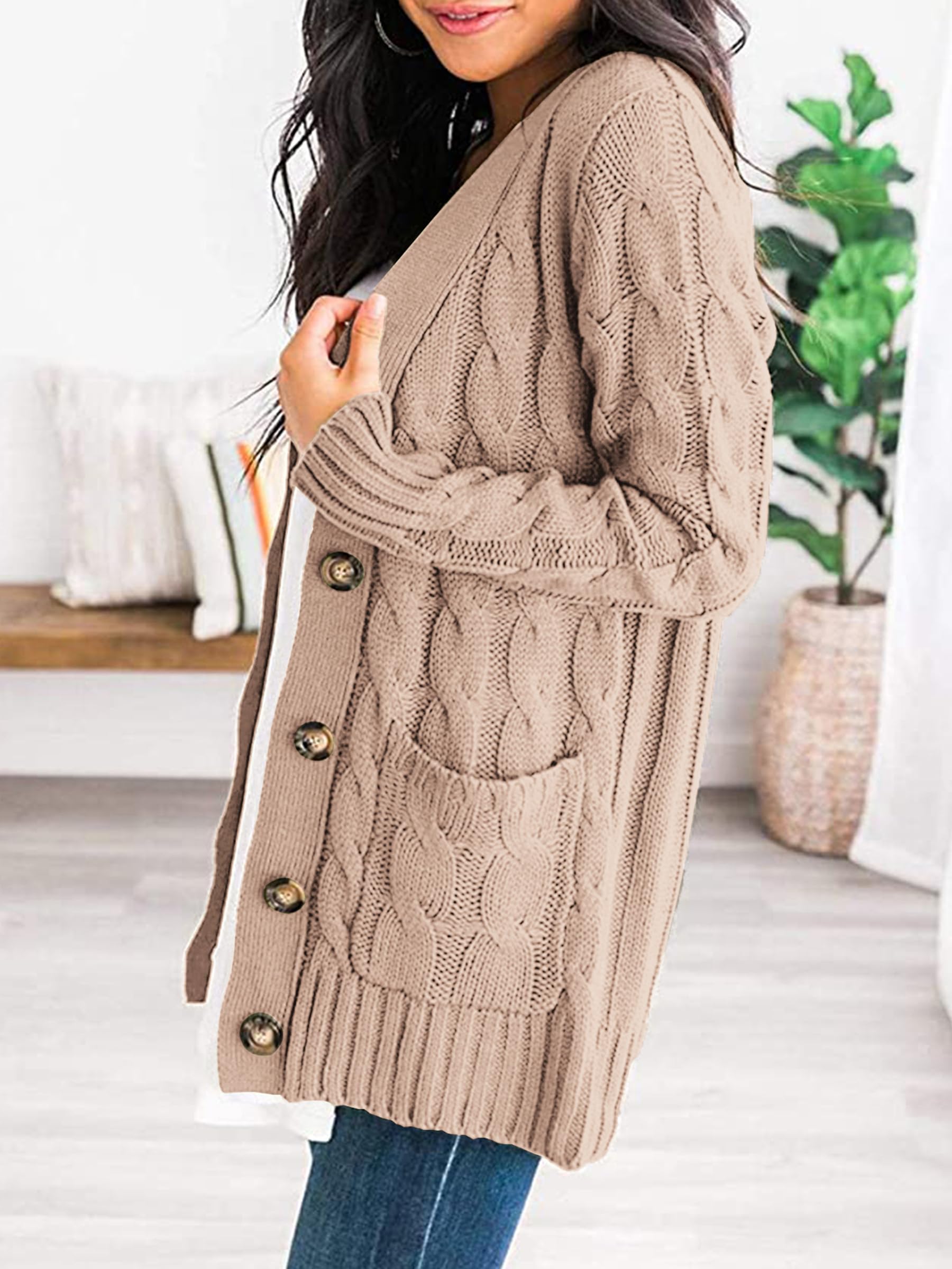 Women Chunky Cable Knit Cardigan Sweaters Fall Fashion Clothes