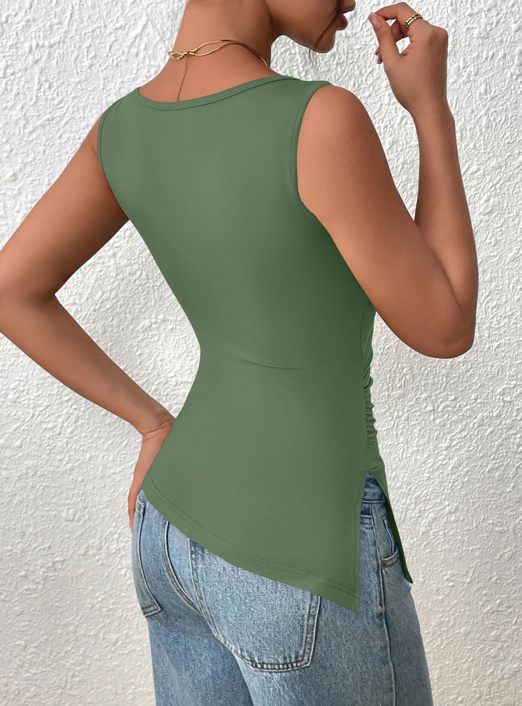 Women's Ruched Tank Tops Summer Y2K Shirts,Sage Green,S