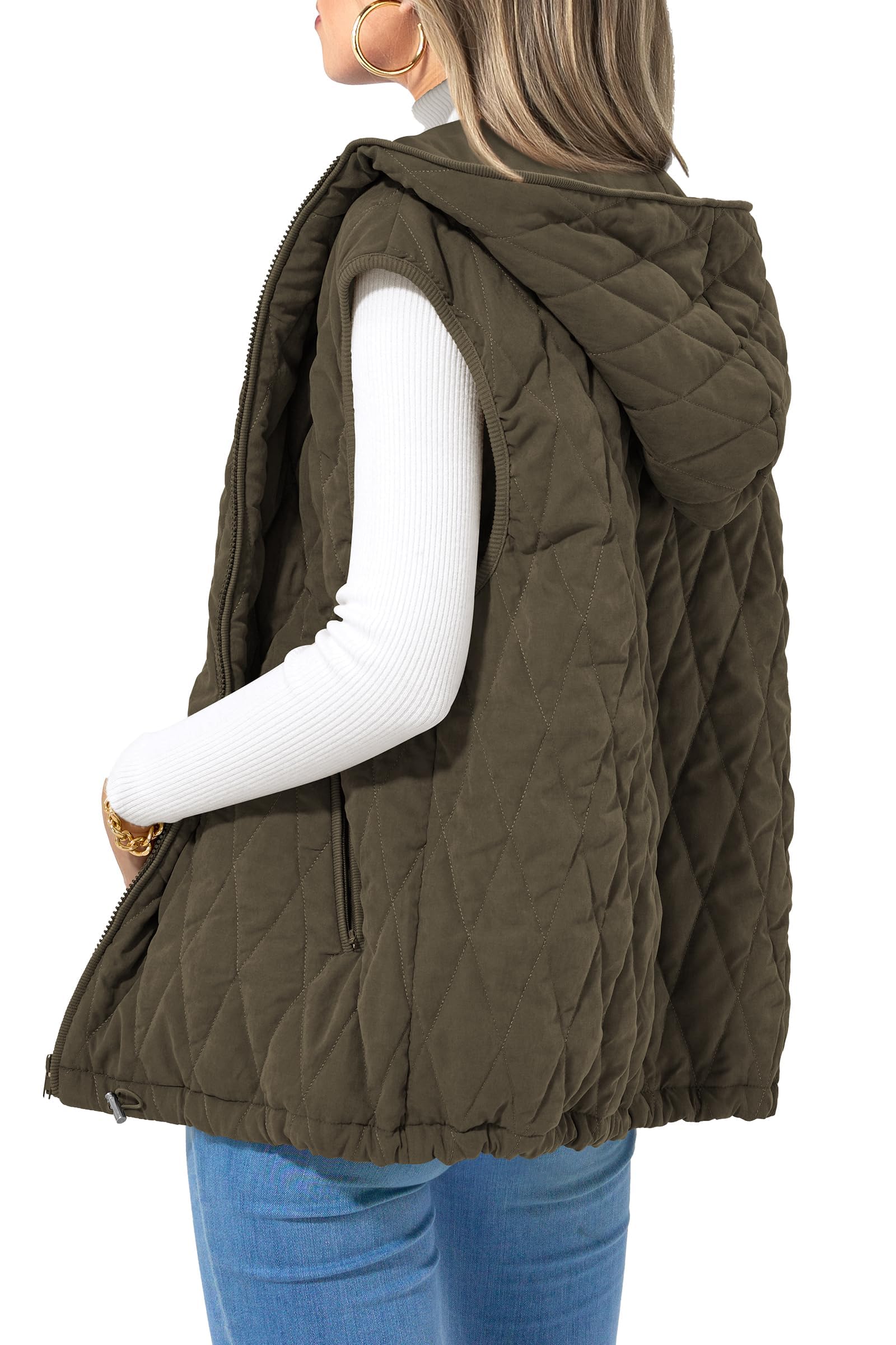 Women's Fall Fashion Vest Zip Up Jacket(Army Green,Small)