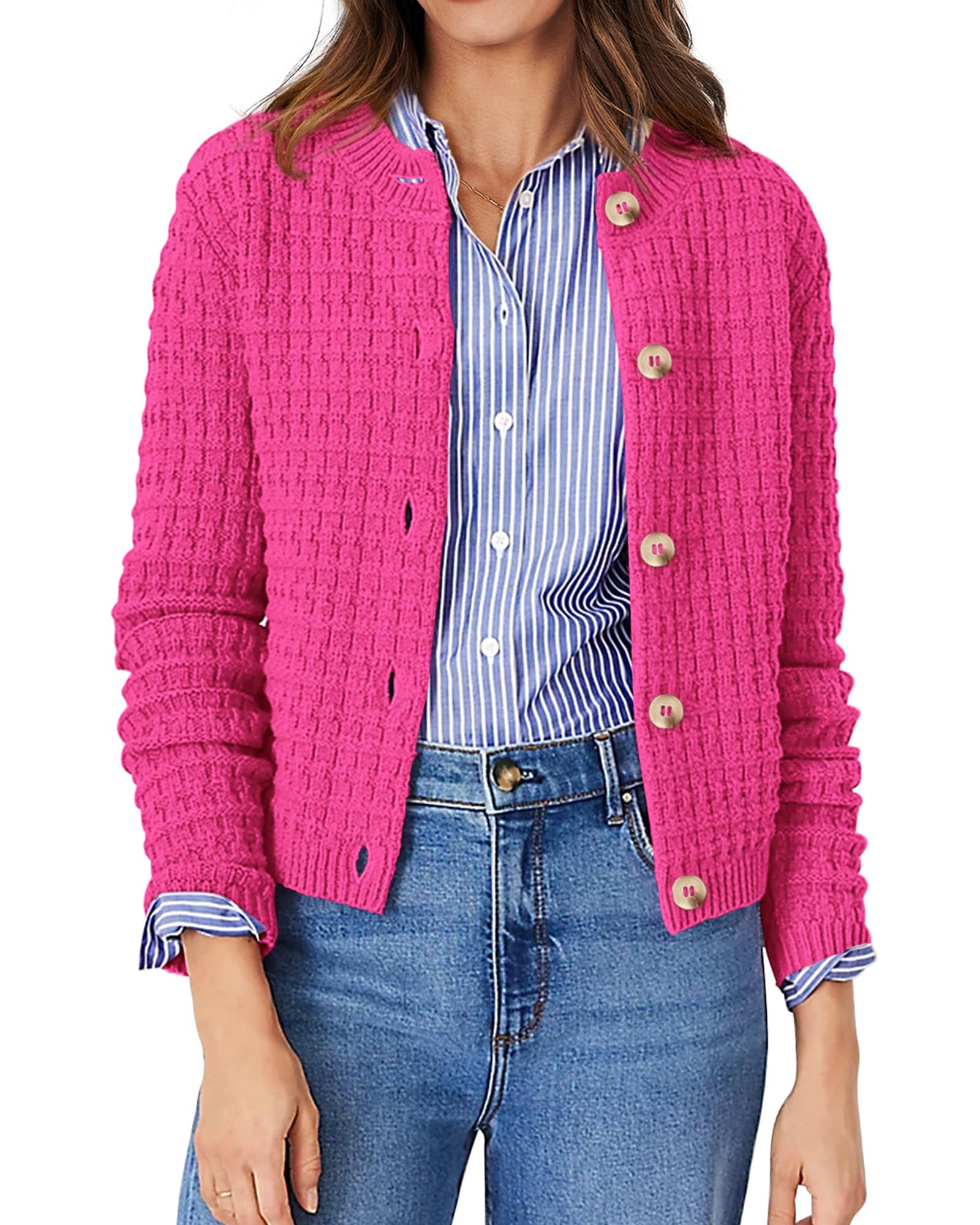 Women's Fall Lightweight Cardigan Sweaters Rose Red