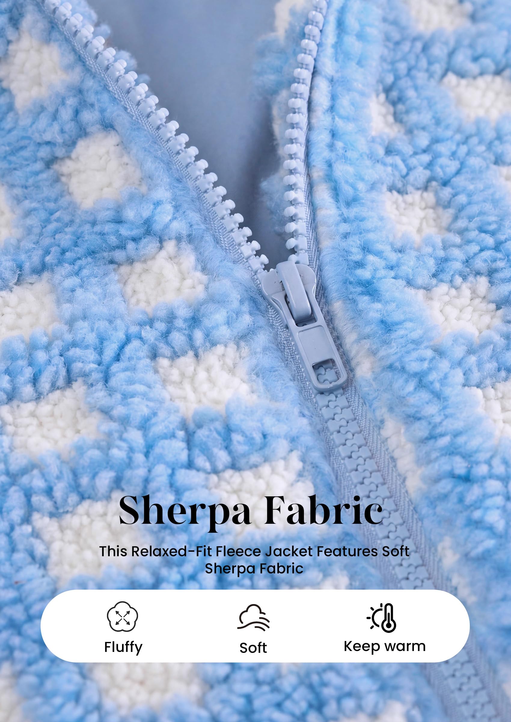 Women's Gingham Sherpa Fleece Jacket Plaid Cropped Teddy Coat