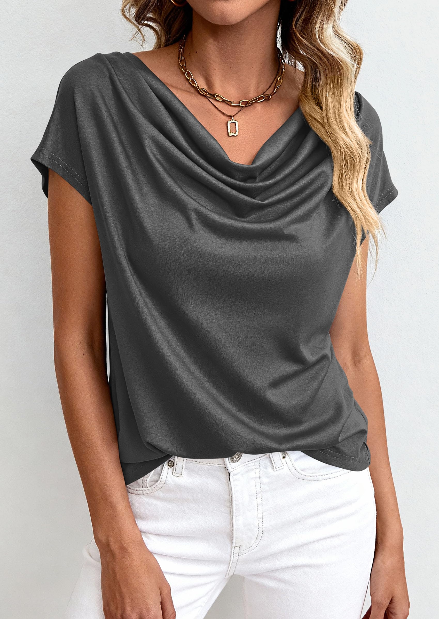 Womens Tops Dressy Business Casual Work Blouses, Dark Grey,XS