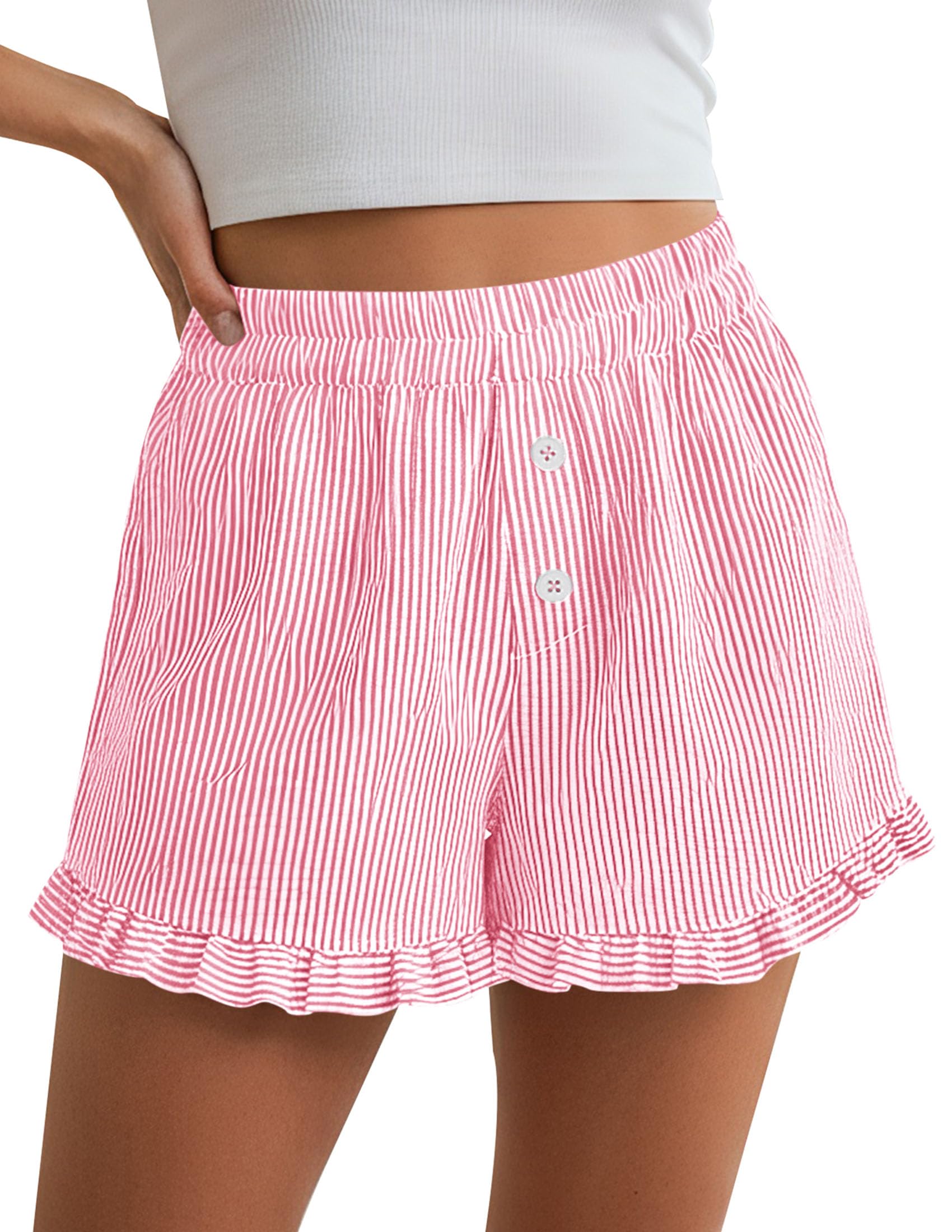 Womens Boxer Shorts Striped Gingham Ruffle Pajama Bottoms