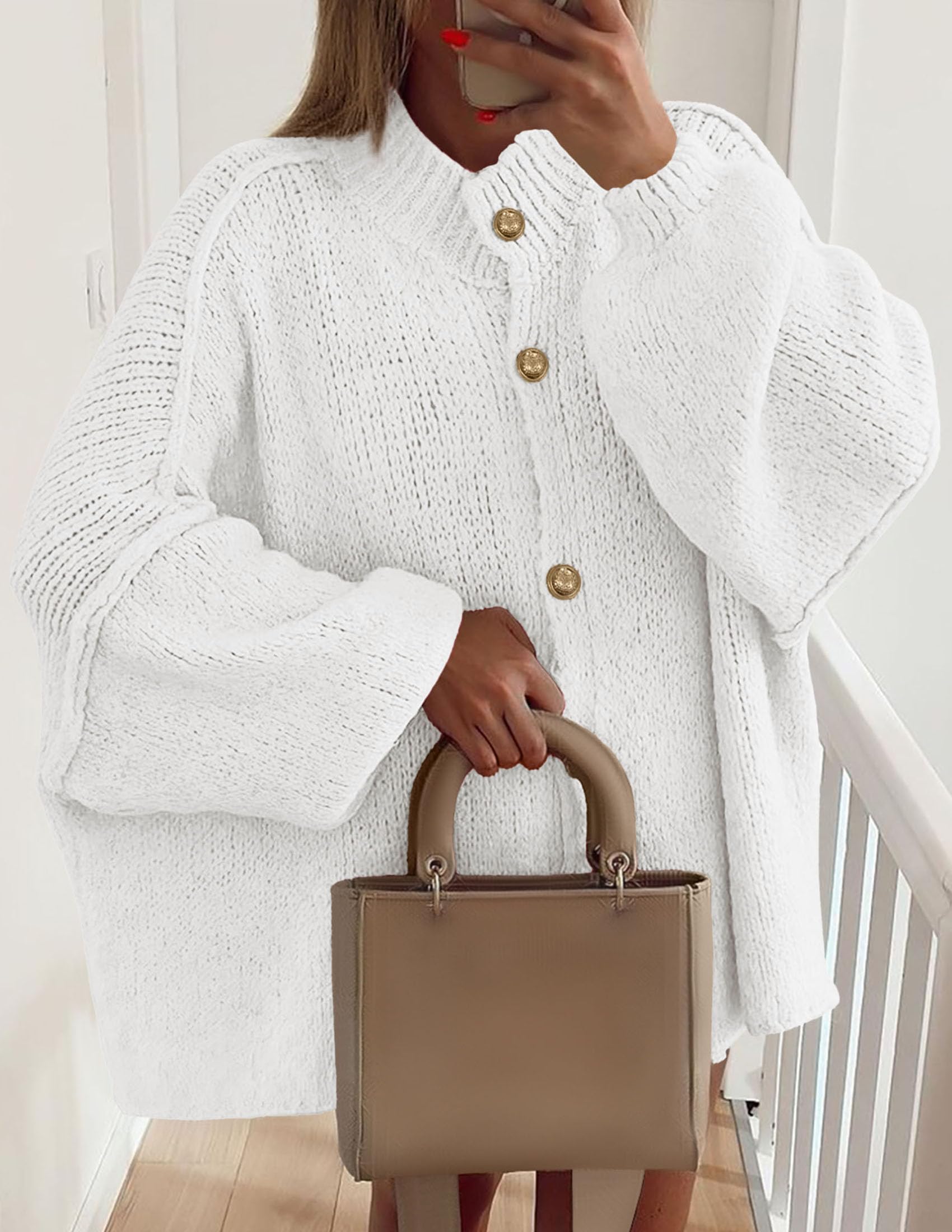 Women's Oversized Chunky Cardigan Sweaters(White,Small)