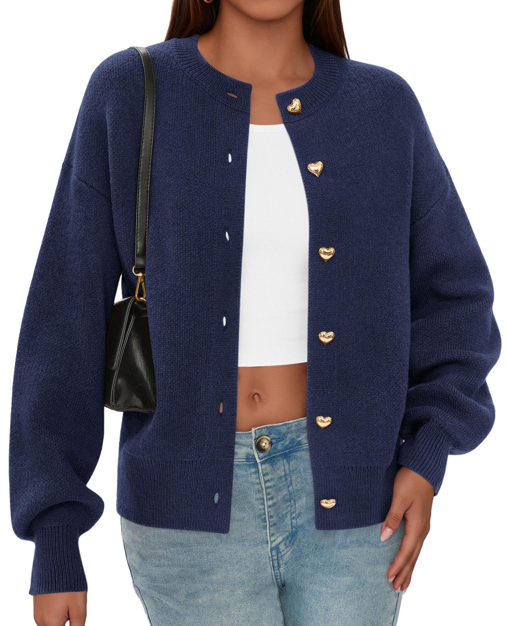 Women's Long Sleeve Button Up Cardigan,Navy,S