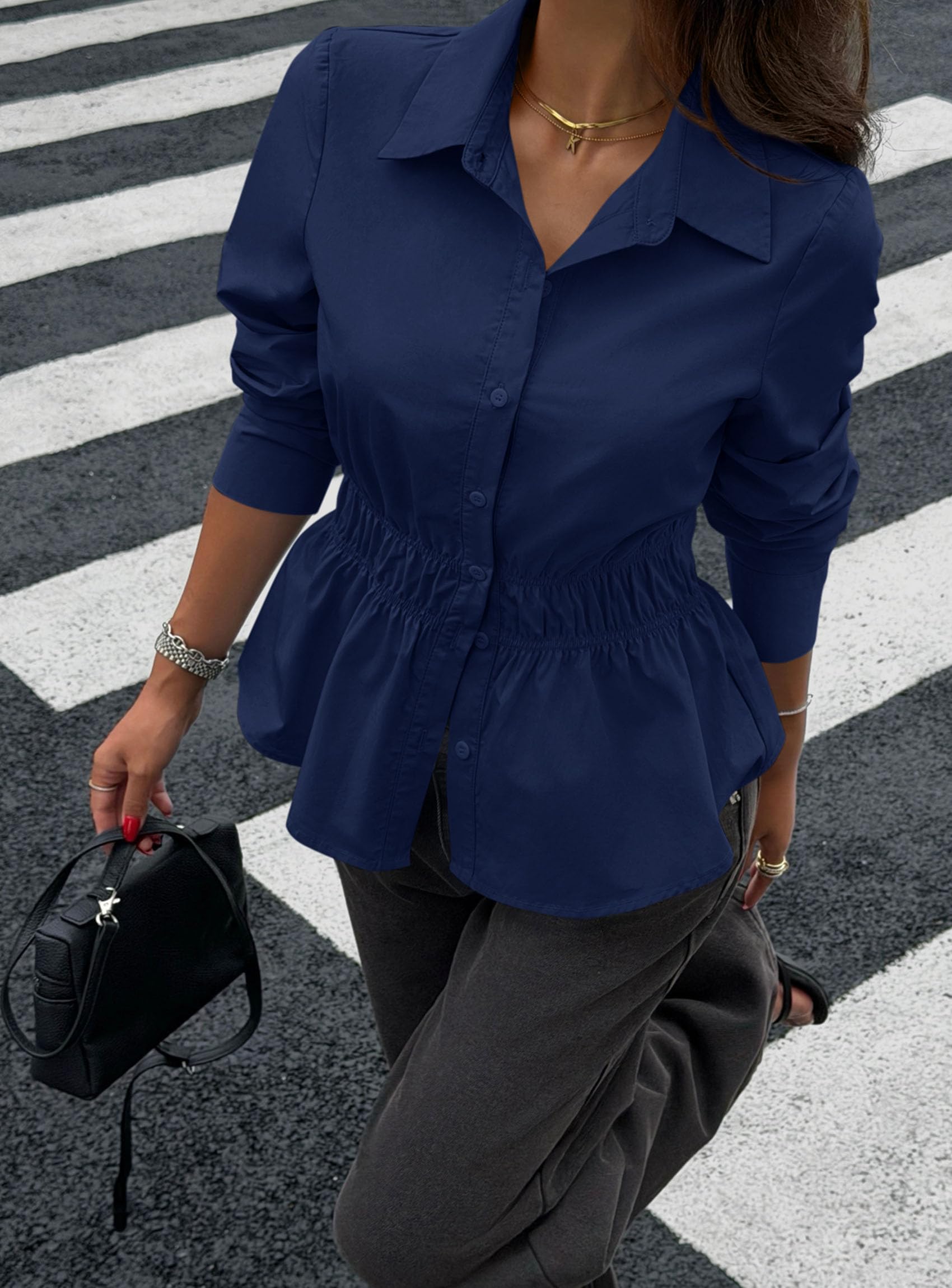 Women's Peplum Button Down Work Shirts Business Casual Tops