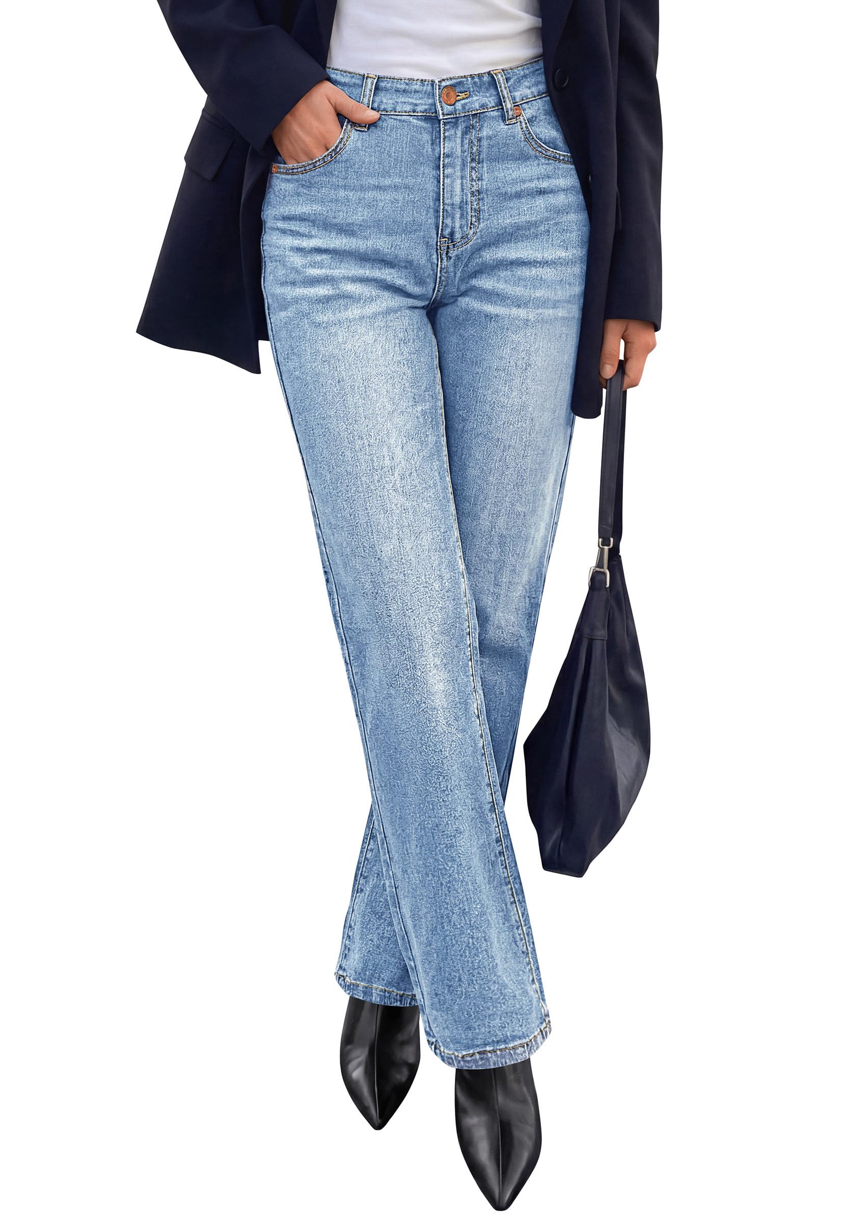 Womens Jeans Straight Leg Stretchy Relaxed Fit Wide Leg Jean