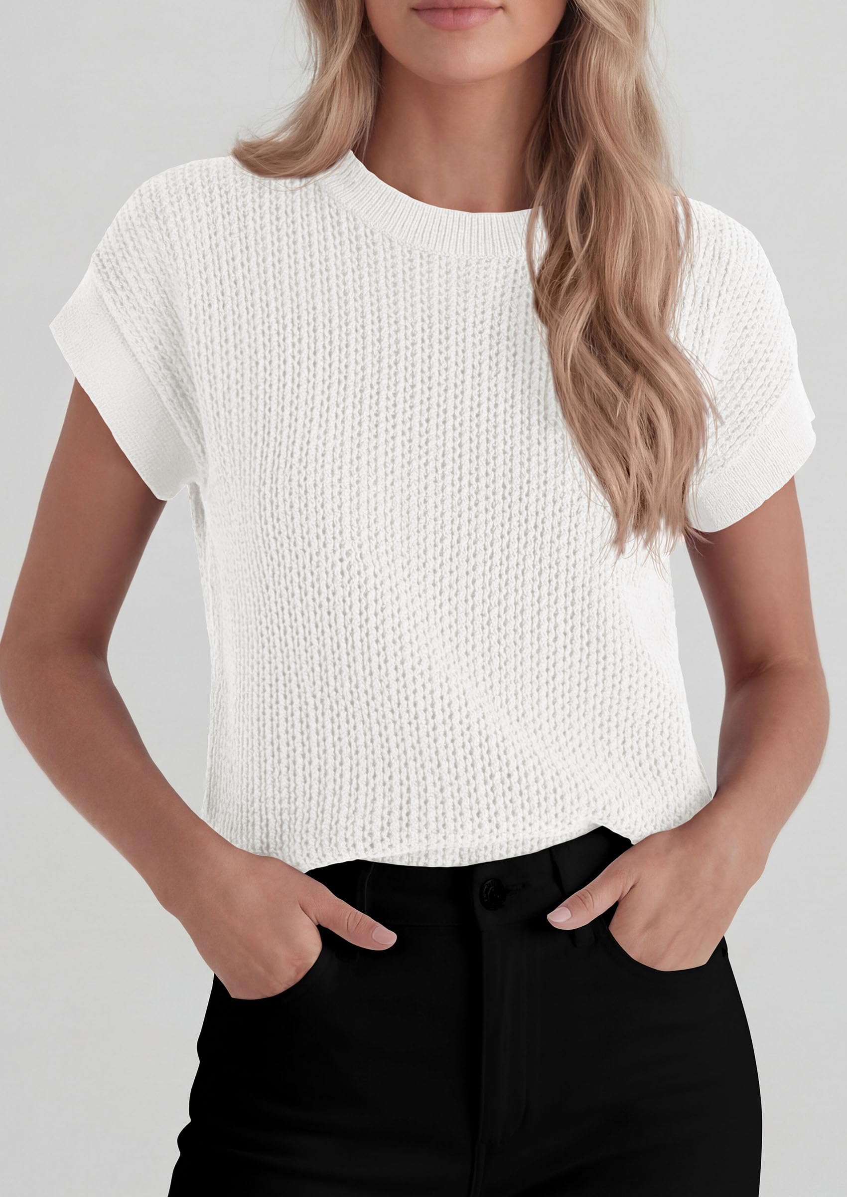 Women's Summer Sweater Vest Crochet Tops (White,S)
