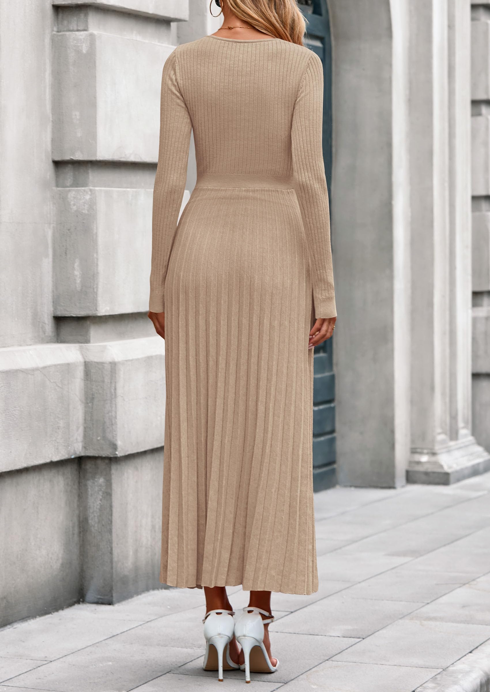 Sweater Dress Women Long Sleeve Maxi Flowy Pleated Dresses