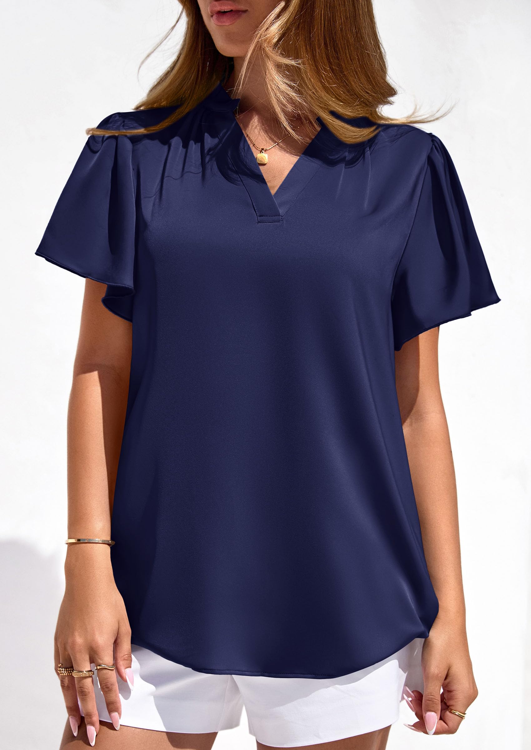 Women's Summer Satin Dressy Casual Blouses (Royal Blue,S)