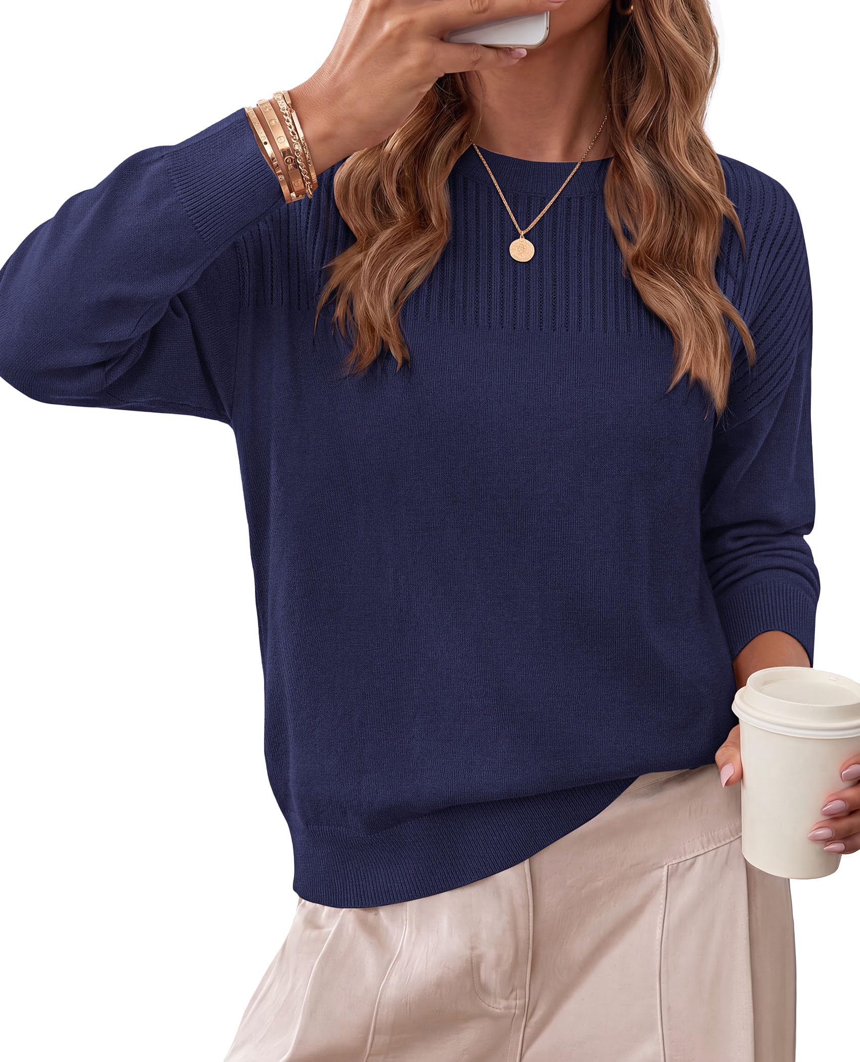 Sweaters for Women Fall Crewneck Knit Cropped Sweater