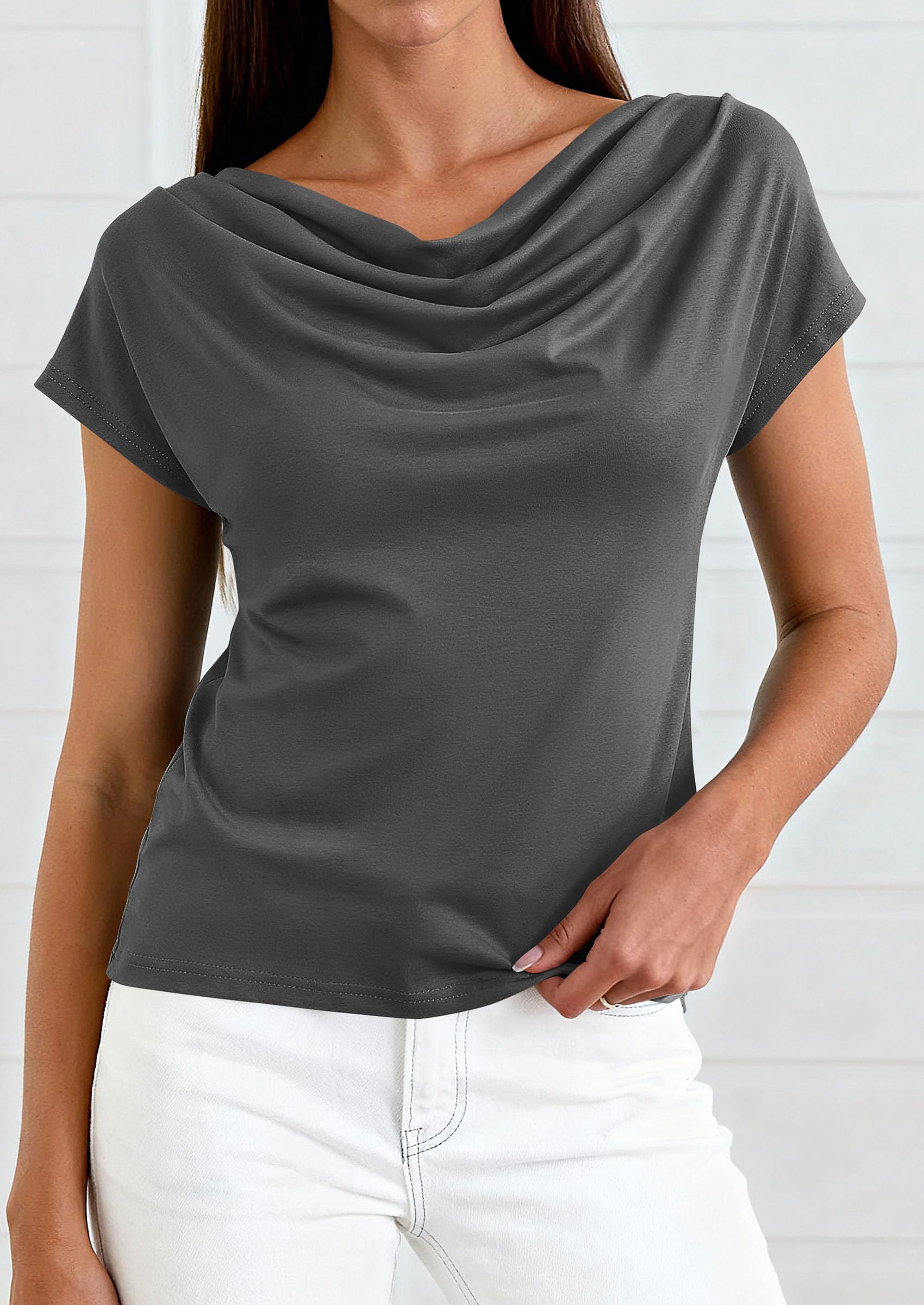 Womens Tops Dressy Business Casual Work Blouses, Dark Grey,XS