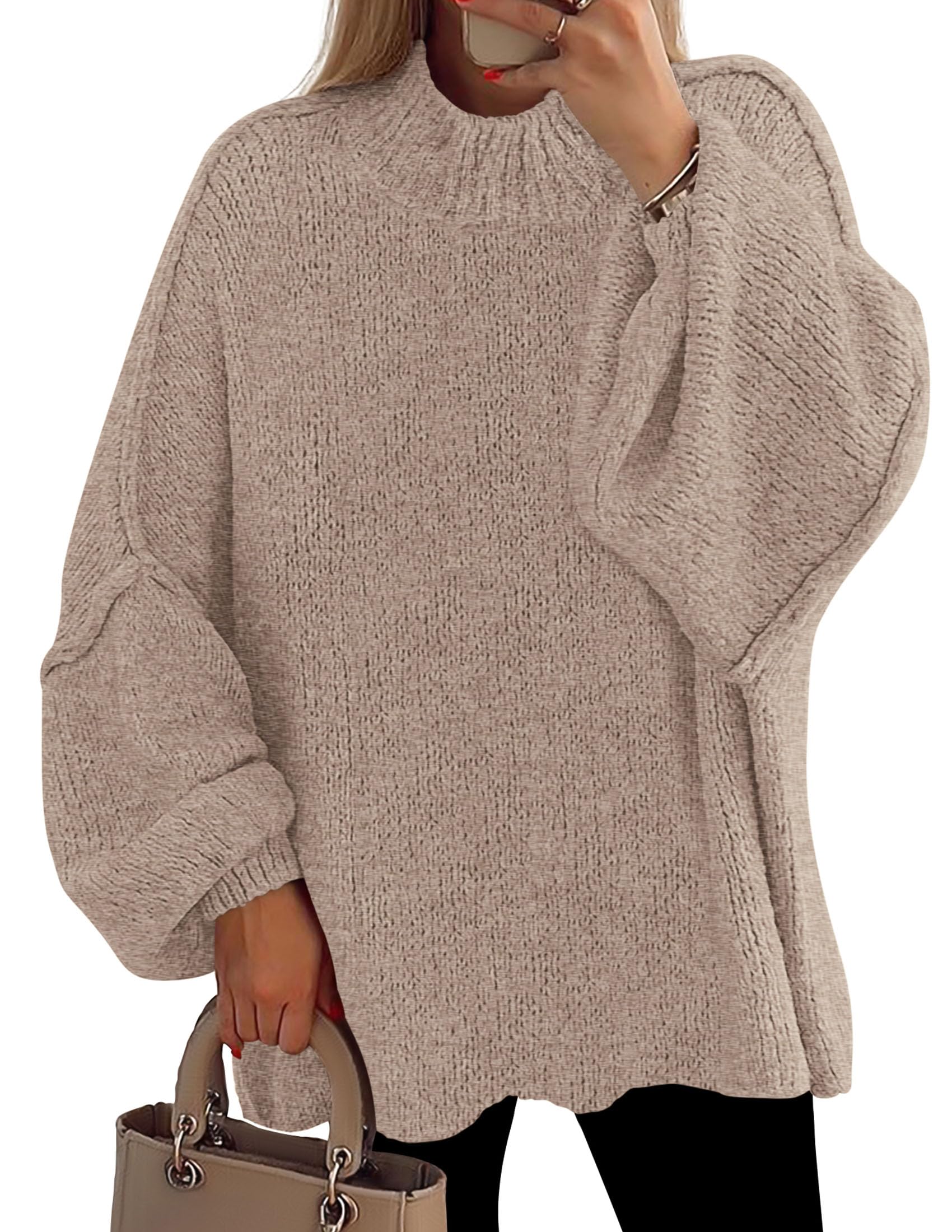Women's Oversized Sweaters Fall Clothes (Camel,M)