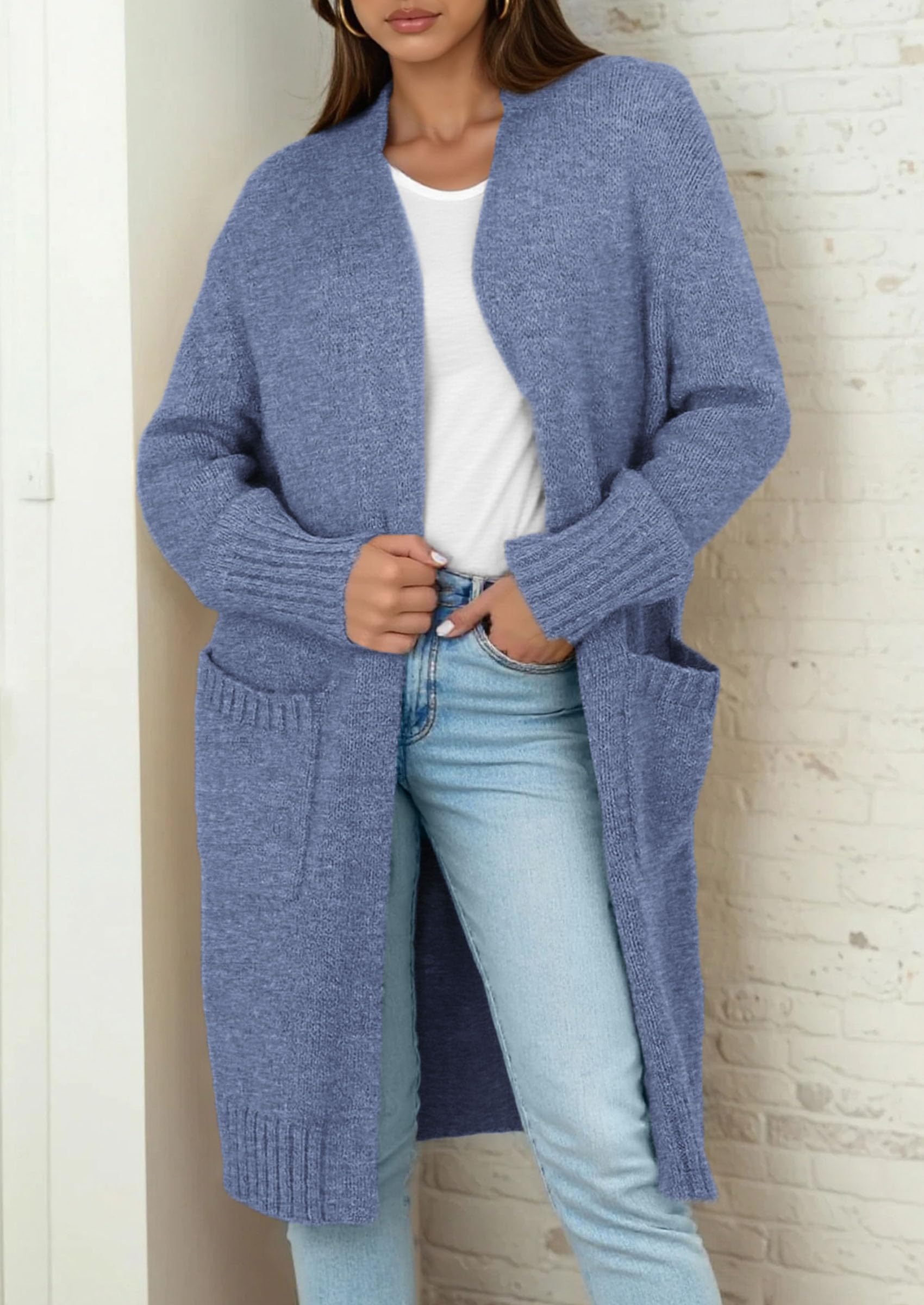 Open Front Cardigan Sweaters for Women,Grey Blue,S