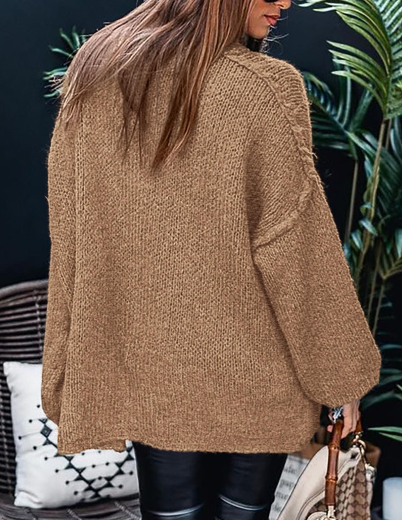 Womens Turtleneck Long Sleeve Oversized Sweaters,Camel,S