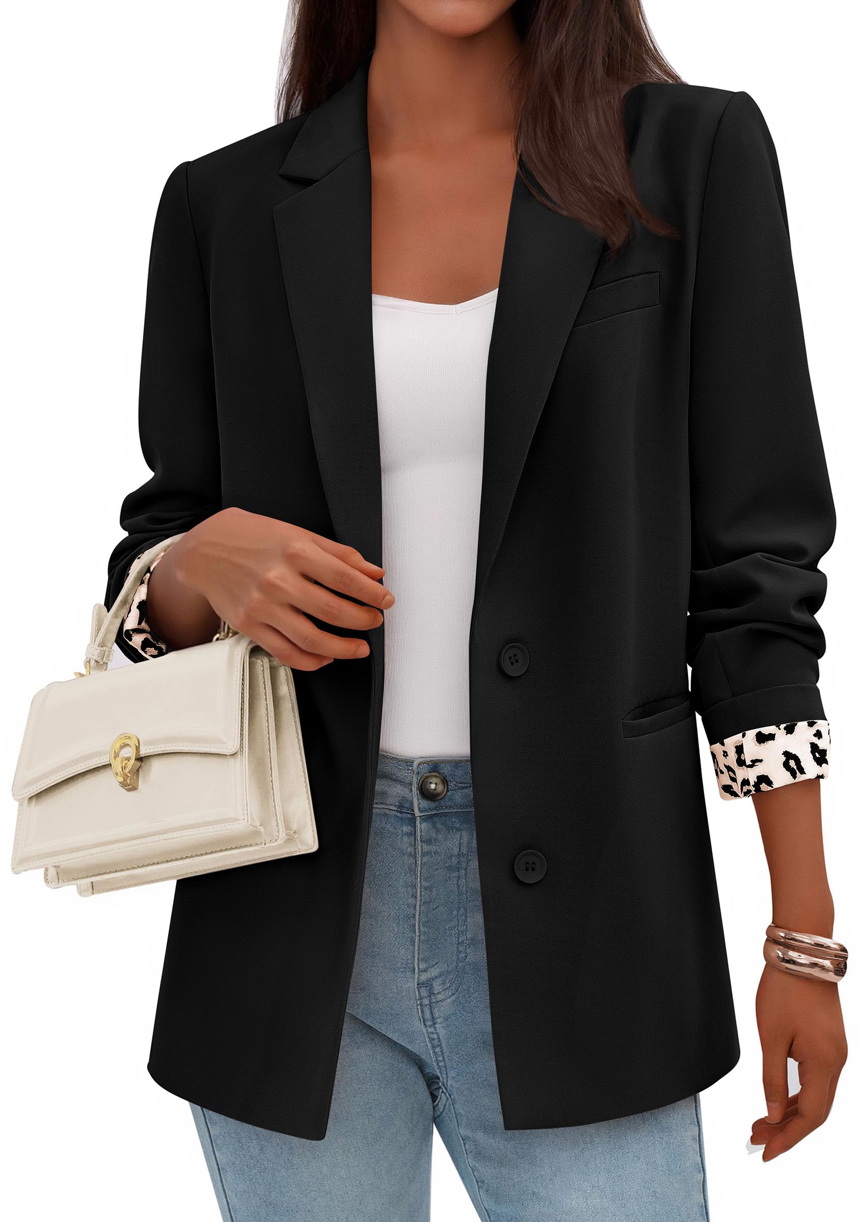 Womens Open Front Leopard Blazers Suit Jackets,Black,S