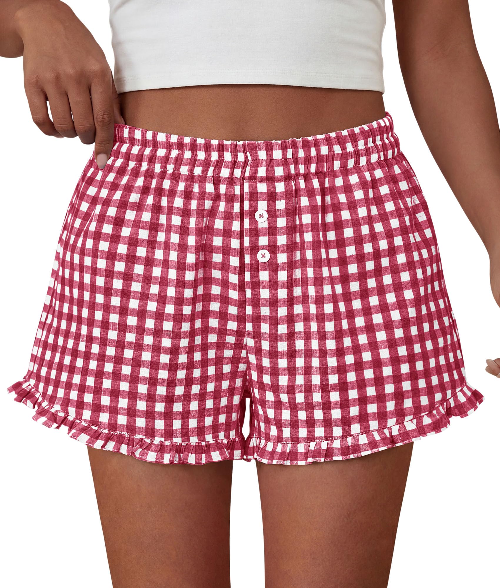 Womens Boxer Shorts Striped Gingham Ruffle Pajama Bottoms