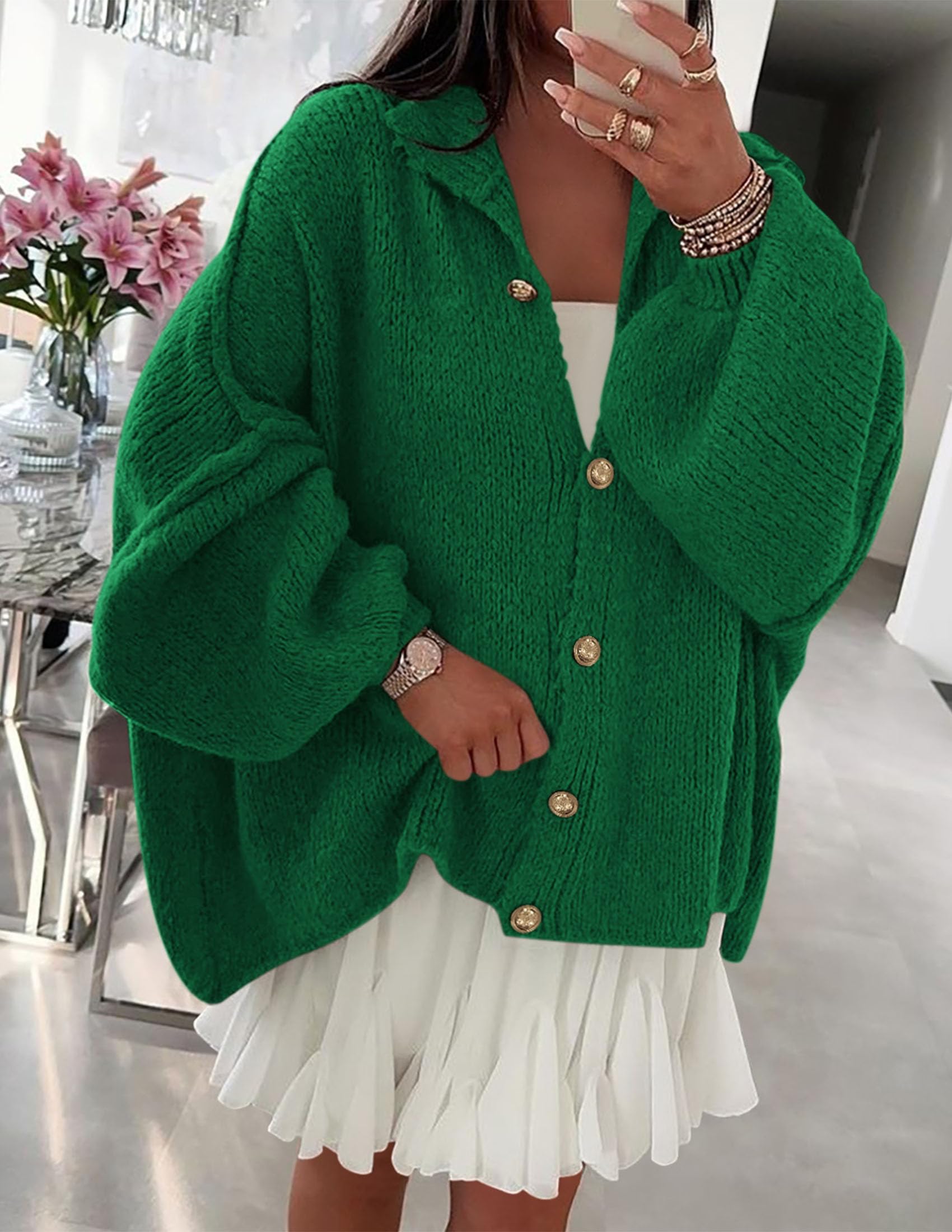 Women's Oversized Chunky Cardigan Sweaters(Green,Small)