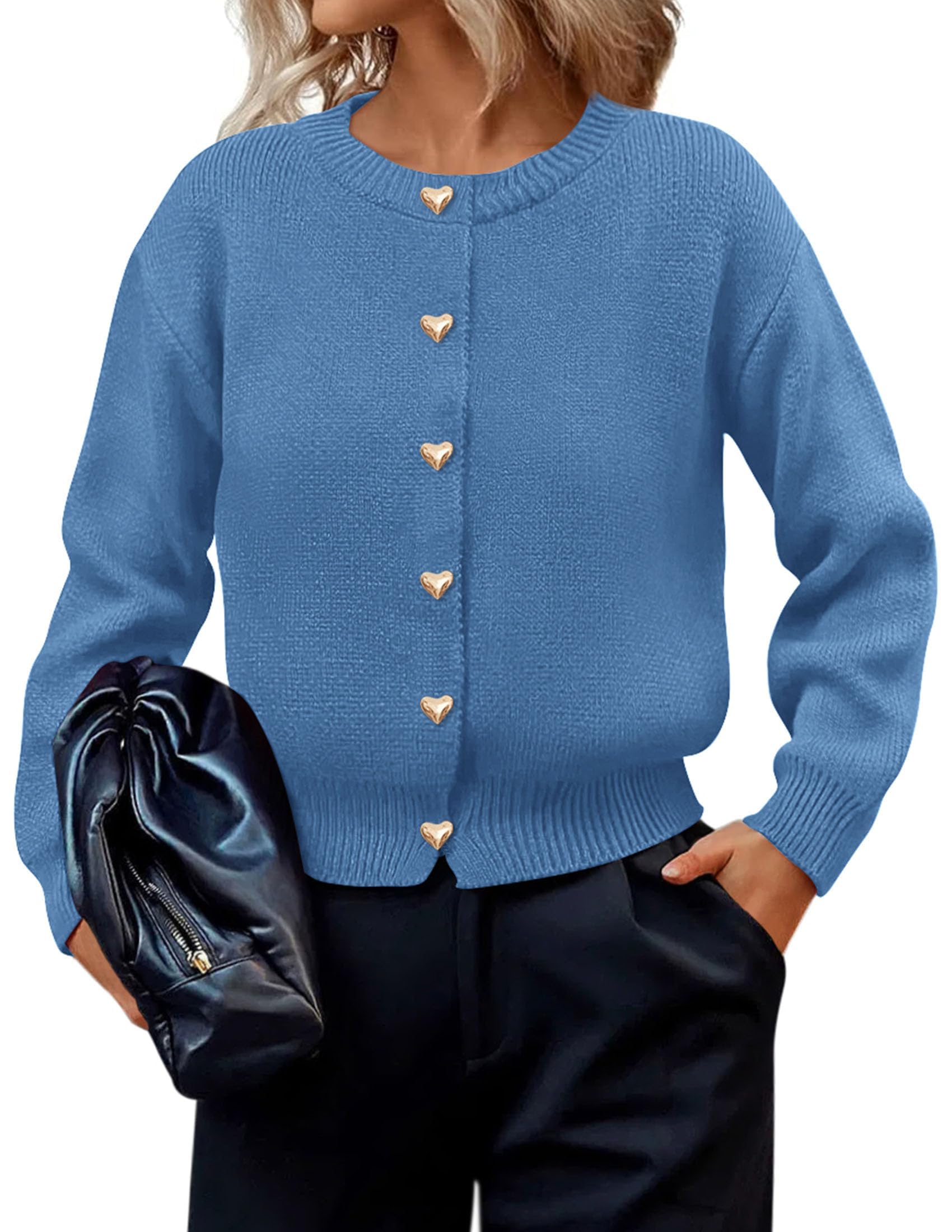 Women's Long Sleeve Button Up Cardigan,Grey Blue,XL
