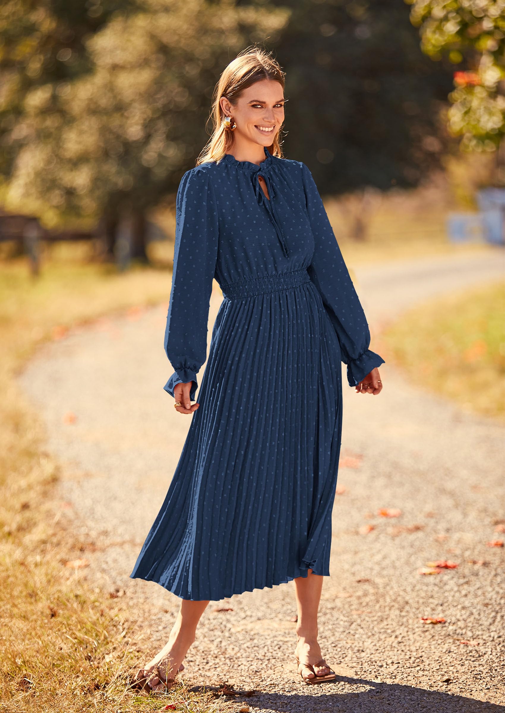Women's Fall Midi Wedding Guest Dress(Dark Blue,Small)