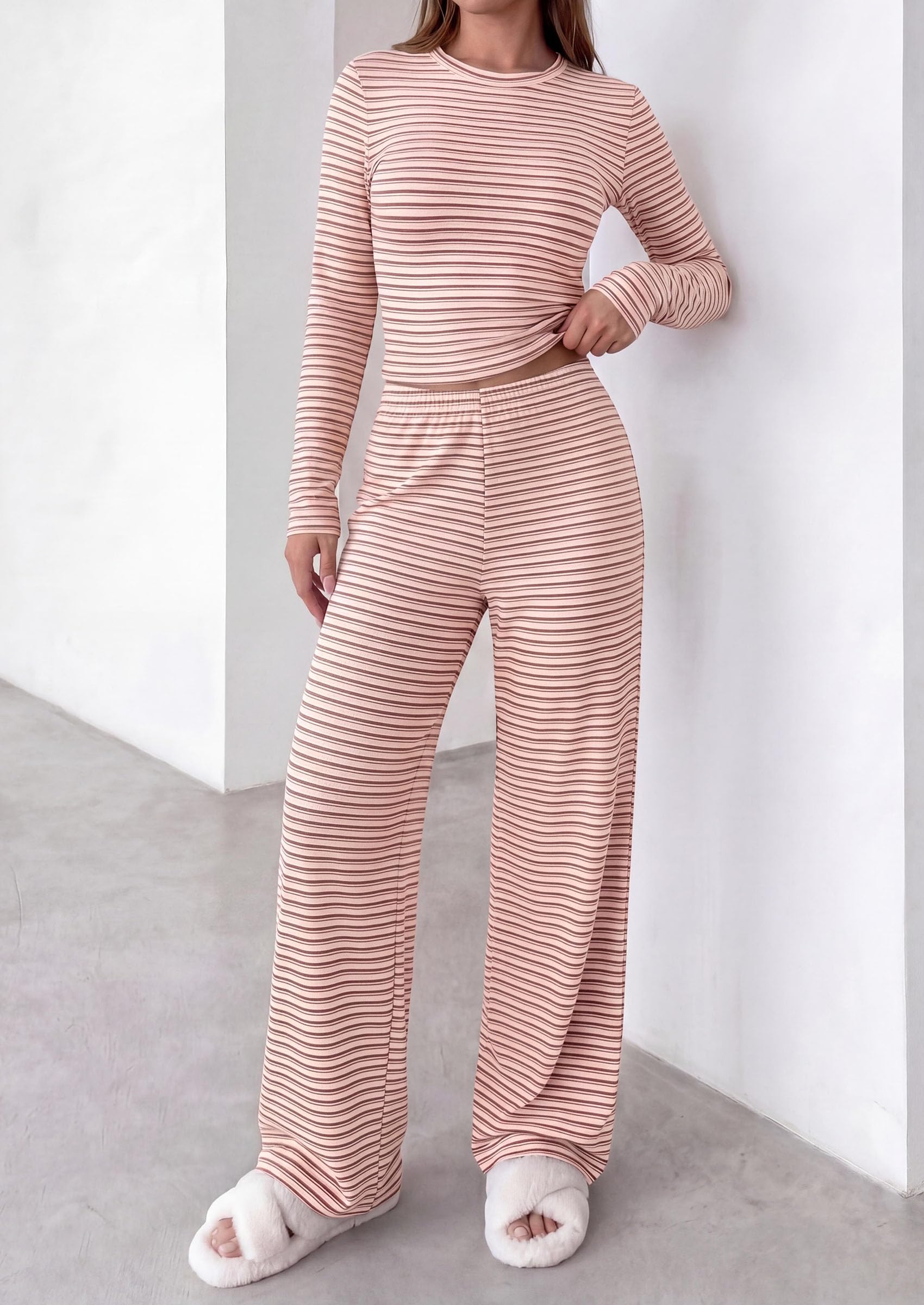 Lounge Sets for Women Fall 2 Piece Knit Matching Striped Set