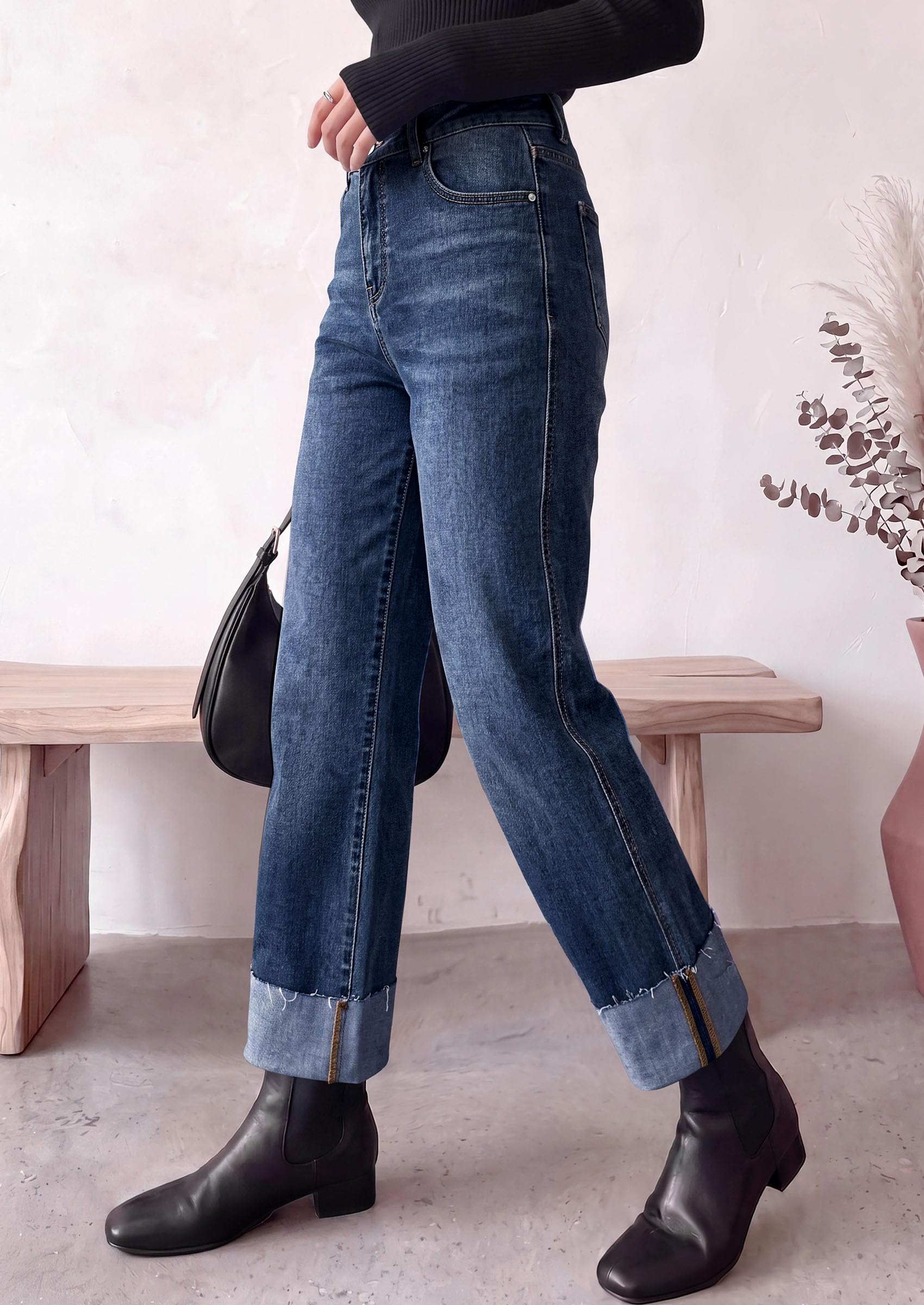 Women's Baggy Denim Jeans Wide Leg Pants Dark Blue 12