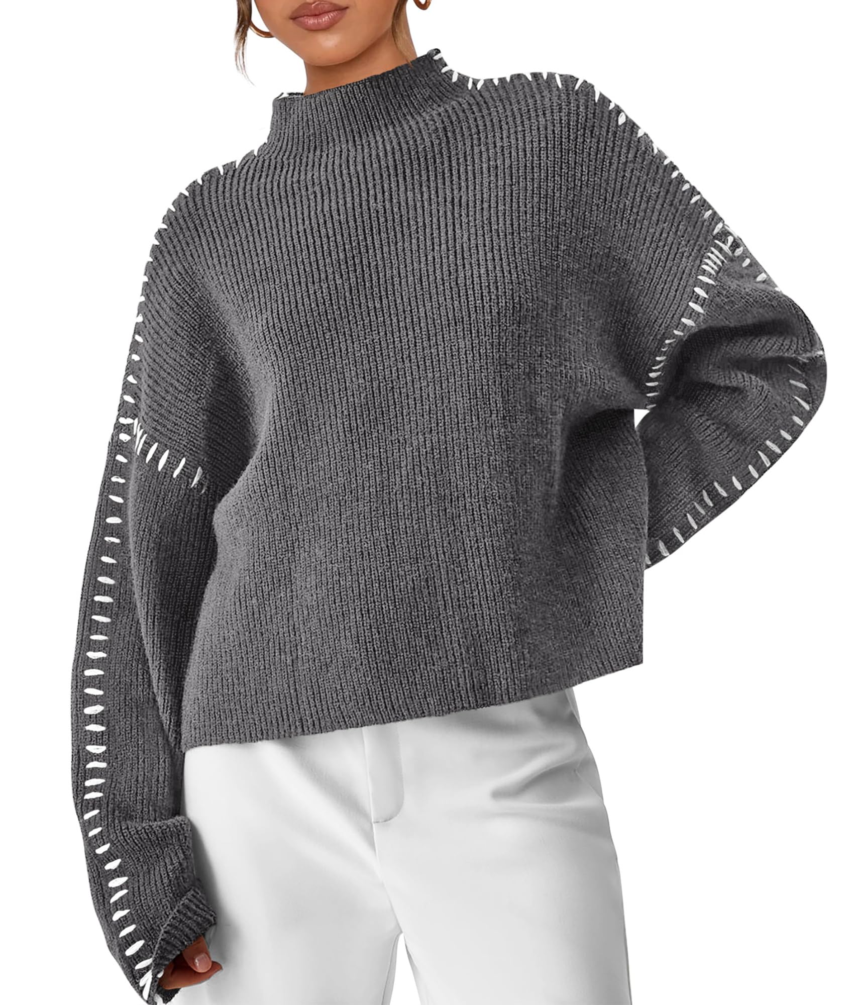 Womens Chunky Knit Oversized Pullover Sweaters,Grey,S